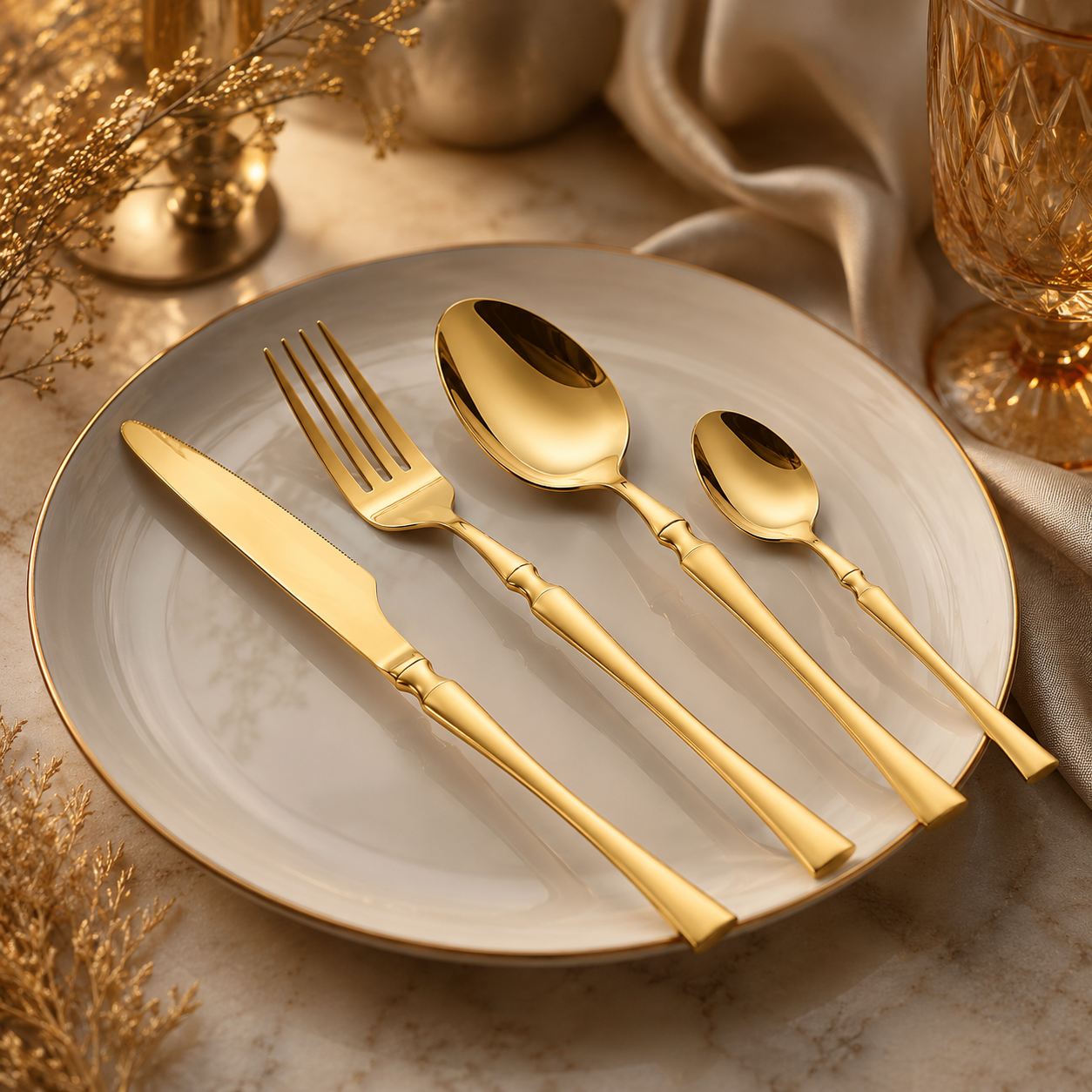 Kit 24 peças - Jogo de Talheres Aço Inoxidável - dourado