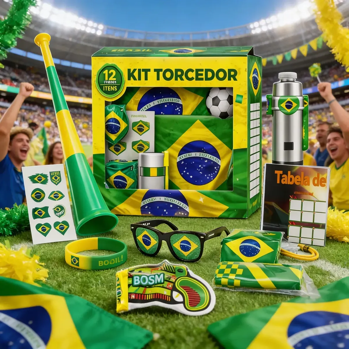 Kit Torcedor Brasil 12 Peças, Ideal Para Copa do Mundo 2026