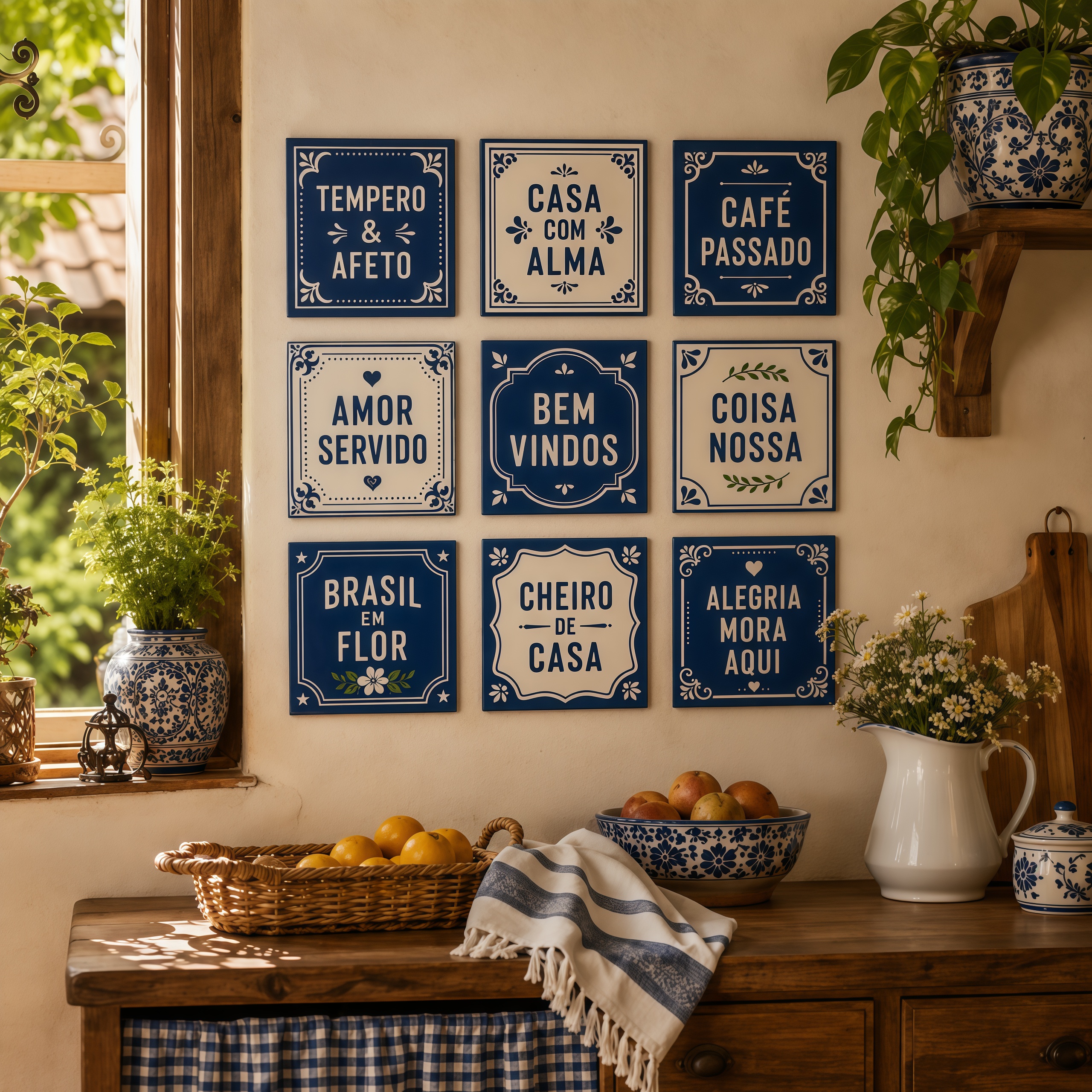 Azulejo Decorativo Frases Afetivas Azul e Branco – Estilo Português