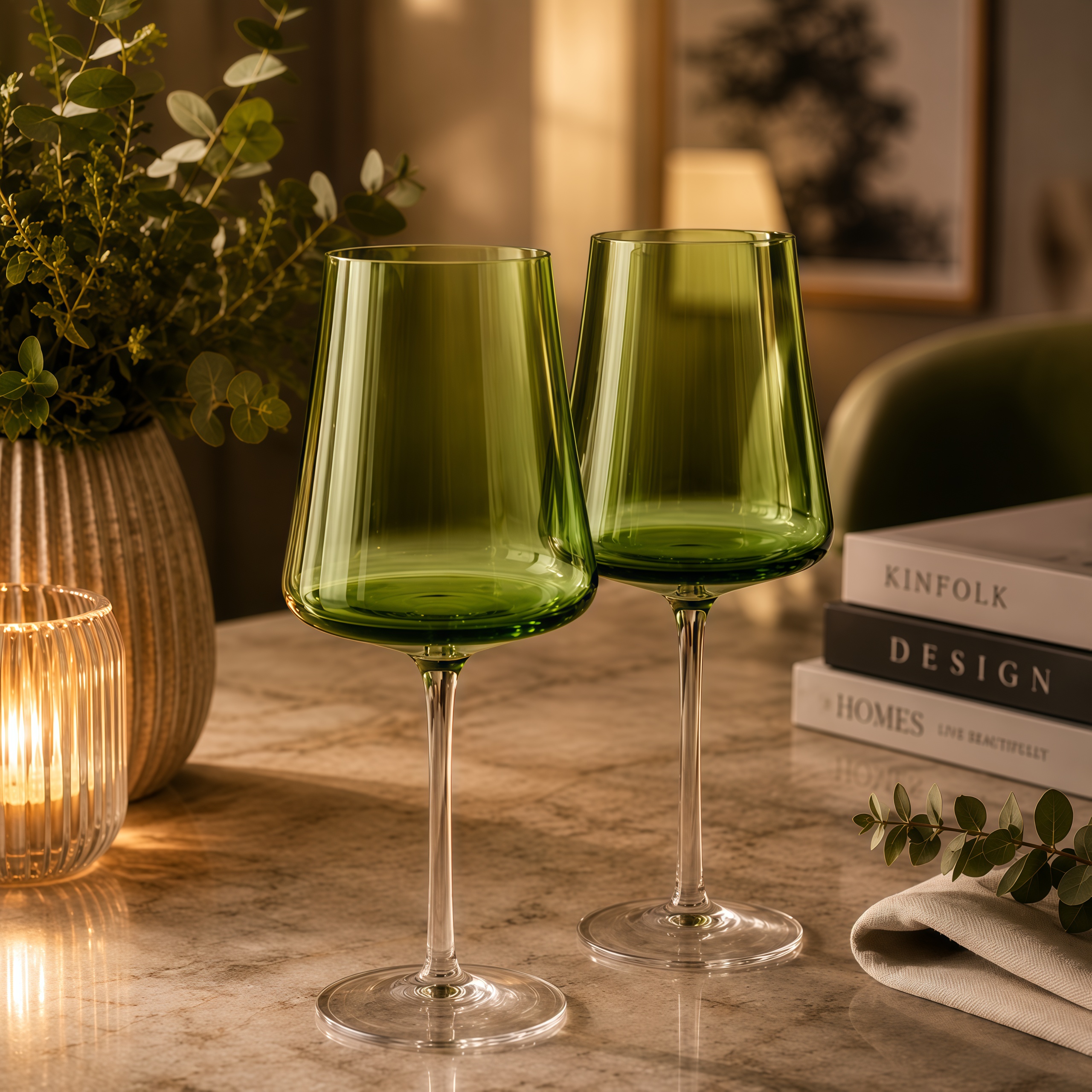 Kit 2 Taças Verde Vidro 460ml Home&Co Latour Para Água E Vinho