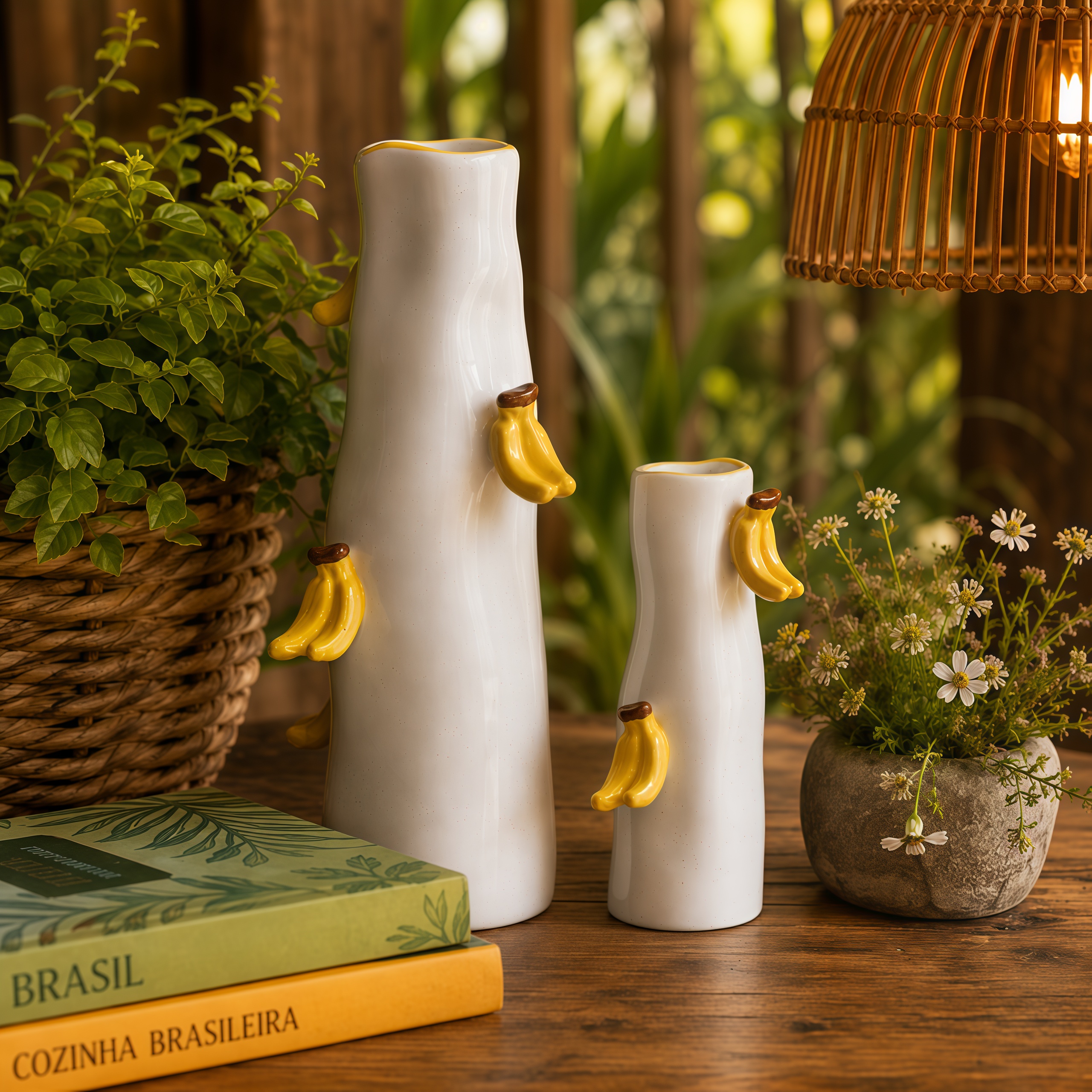 Cachepot Decorativo em Porcelana com Bananas – 3 Tamanhos