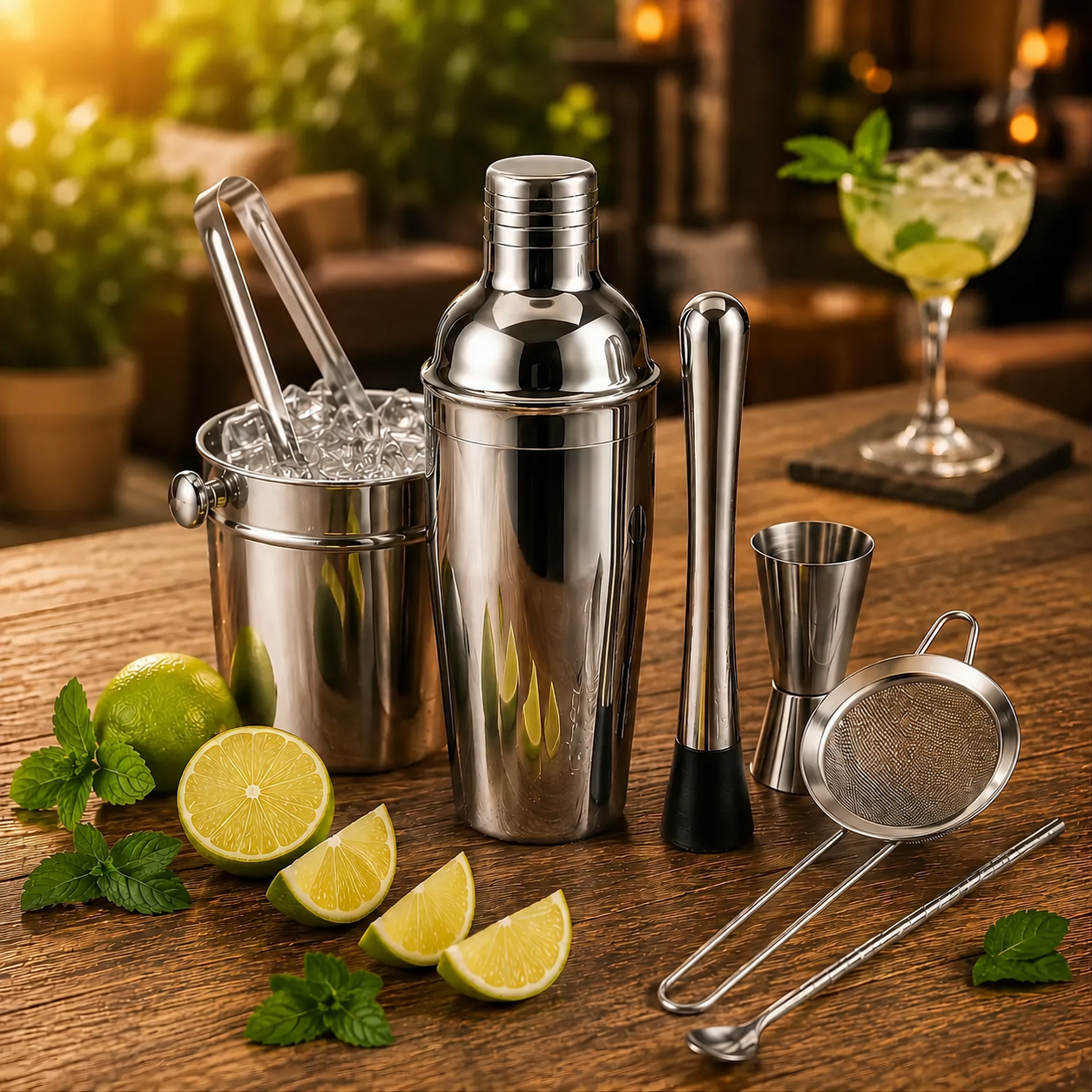 Kit Caipirinha Profissional 7 Peças Inox - Coqueteleira 750 Ml