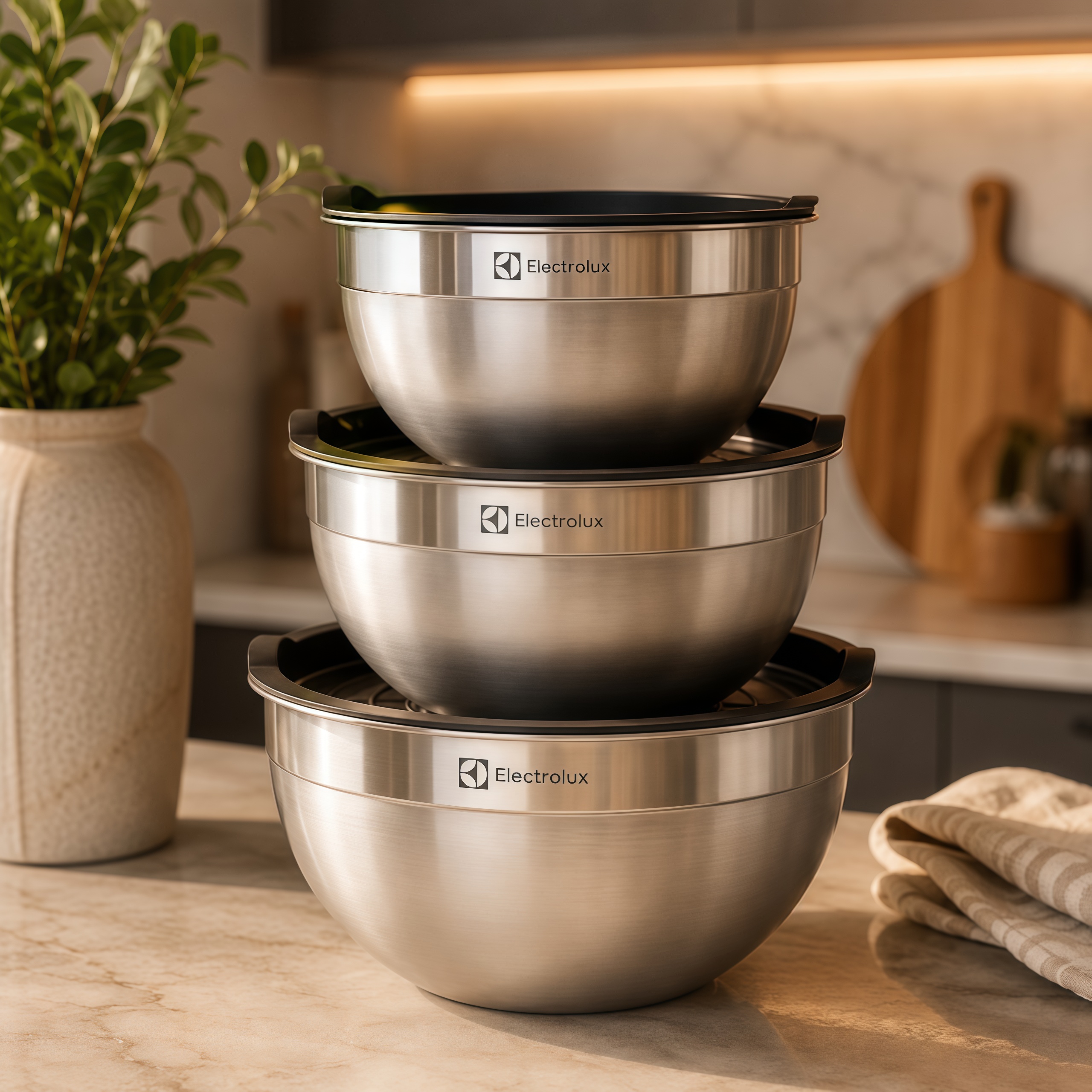 Electrolux Kit Bowls Tigelas em Inox com Tampa Plástica 3 Unidades Utensílios Domésticos de Cozinha