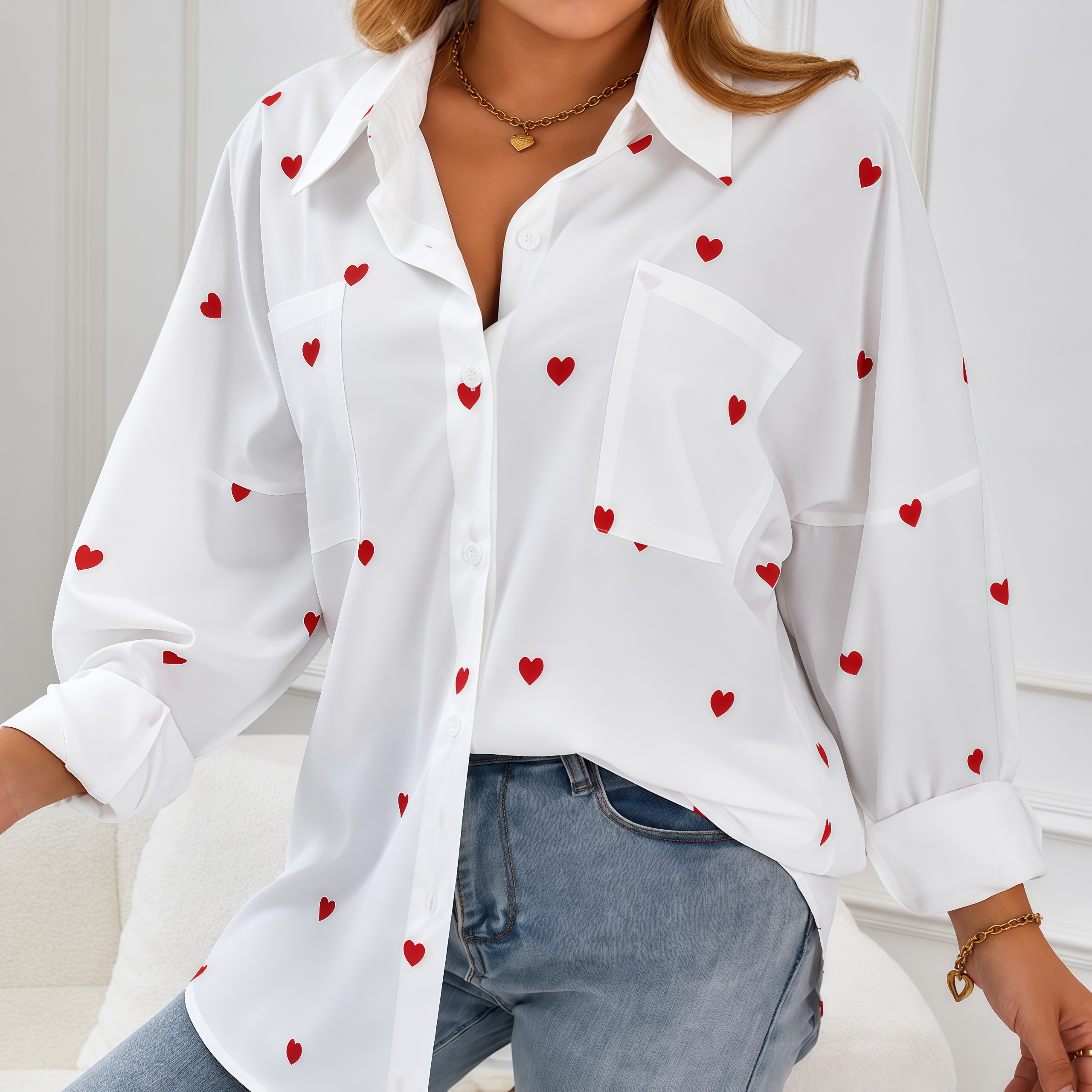 Lovito Blusa Casual Com Estampa Em Formato De Coração
