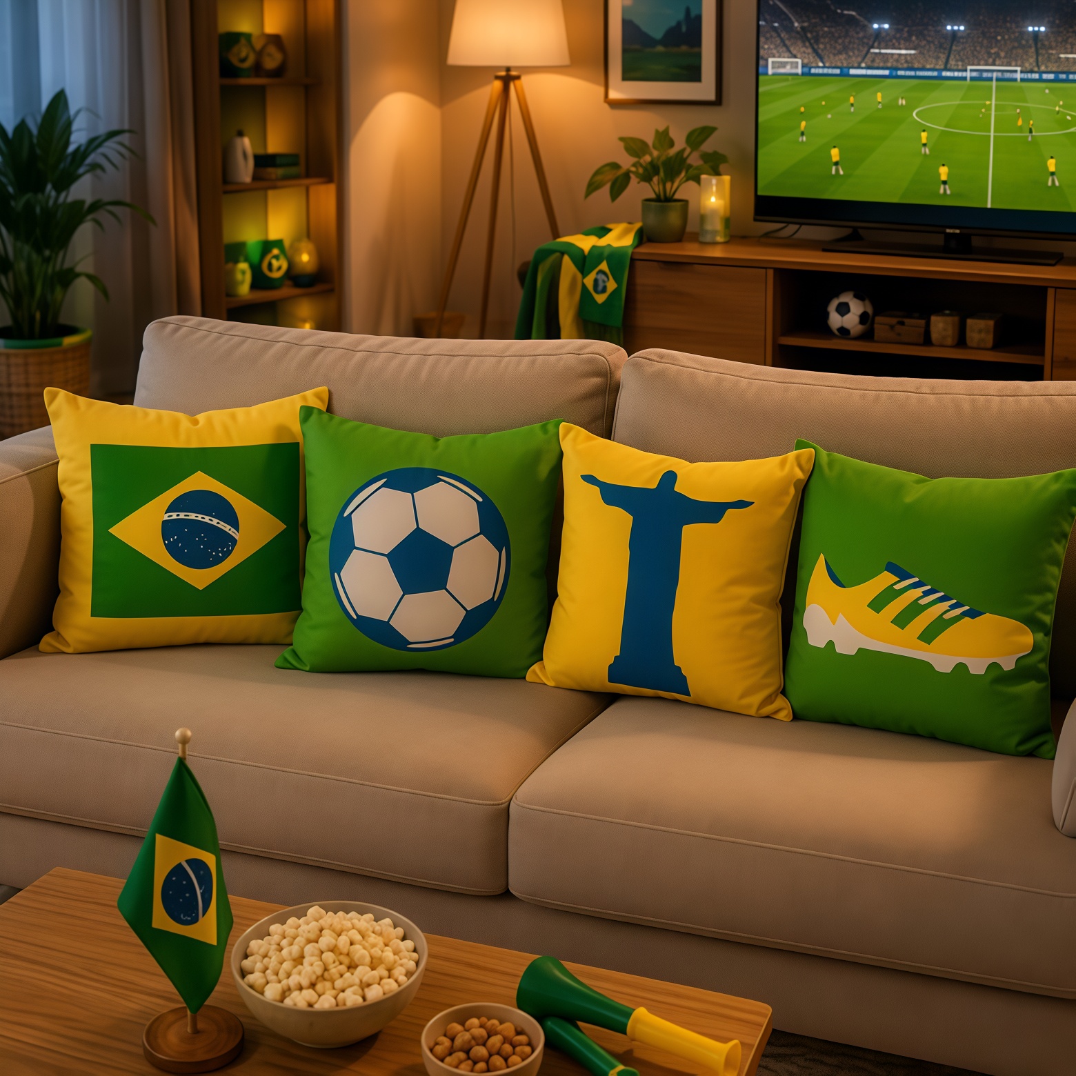 Kit 4 Capas de Almofadas Decorativas Brasil Copa do mundo 45x45 cm