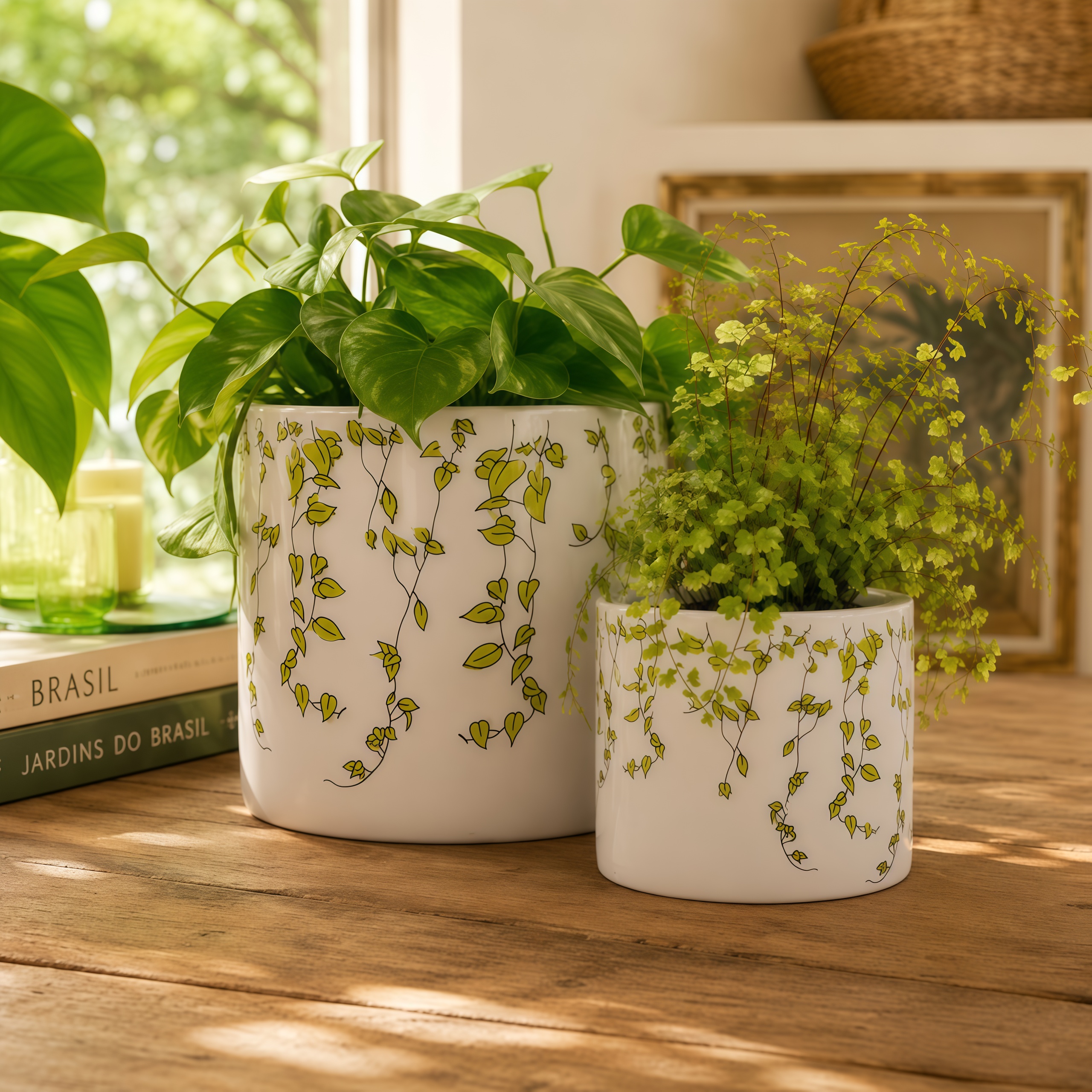 Cachepot Porcelana Vaso Decorativos Para Plantas - Kit 2 unidades