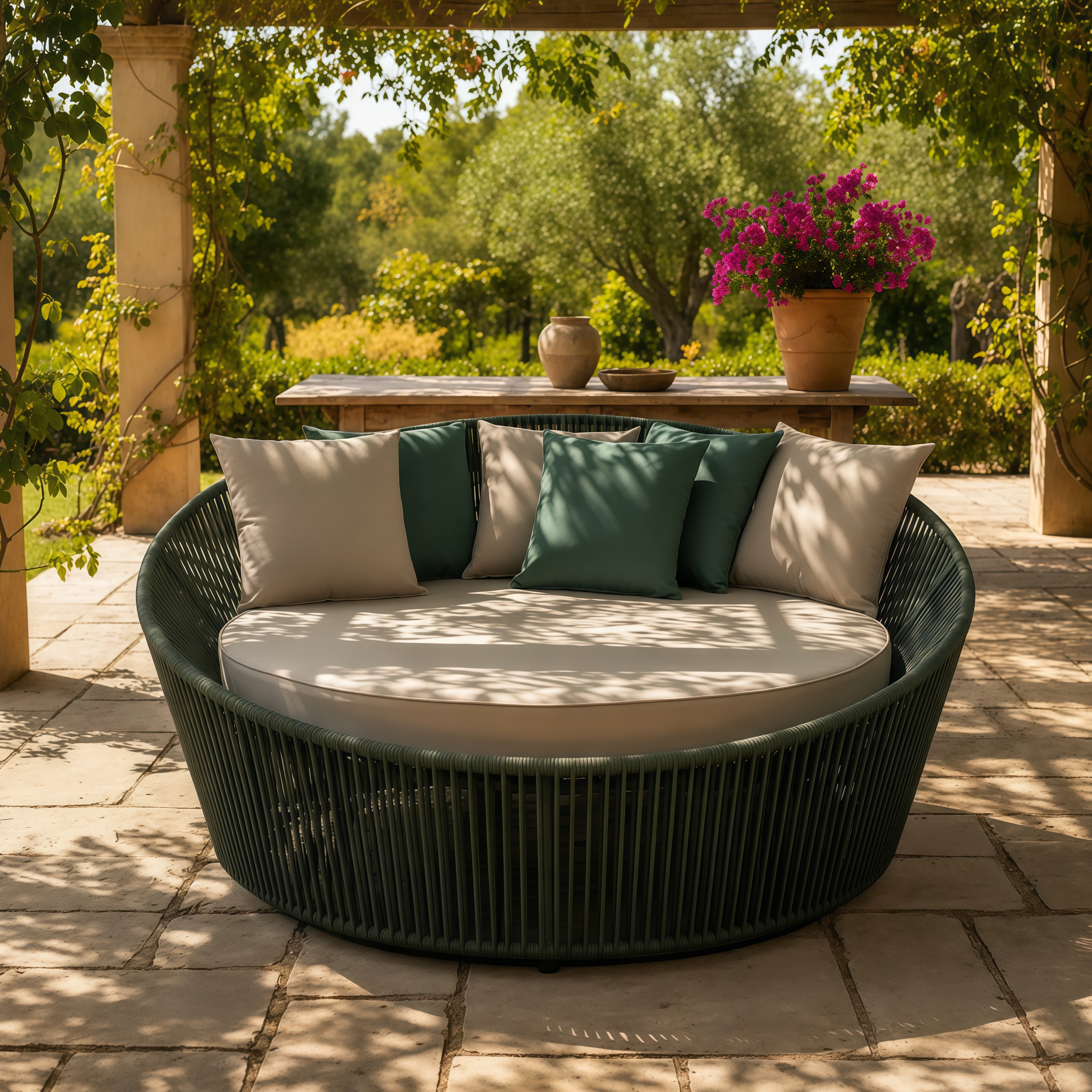 Chaise Redonda 160cm Alumínio Poltrona Em Corda Náutica