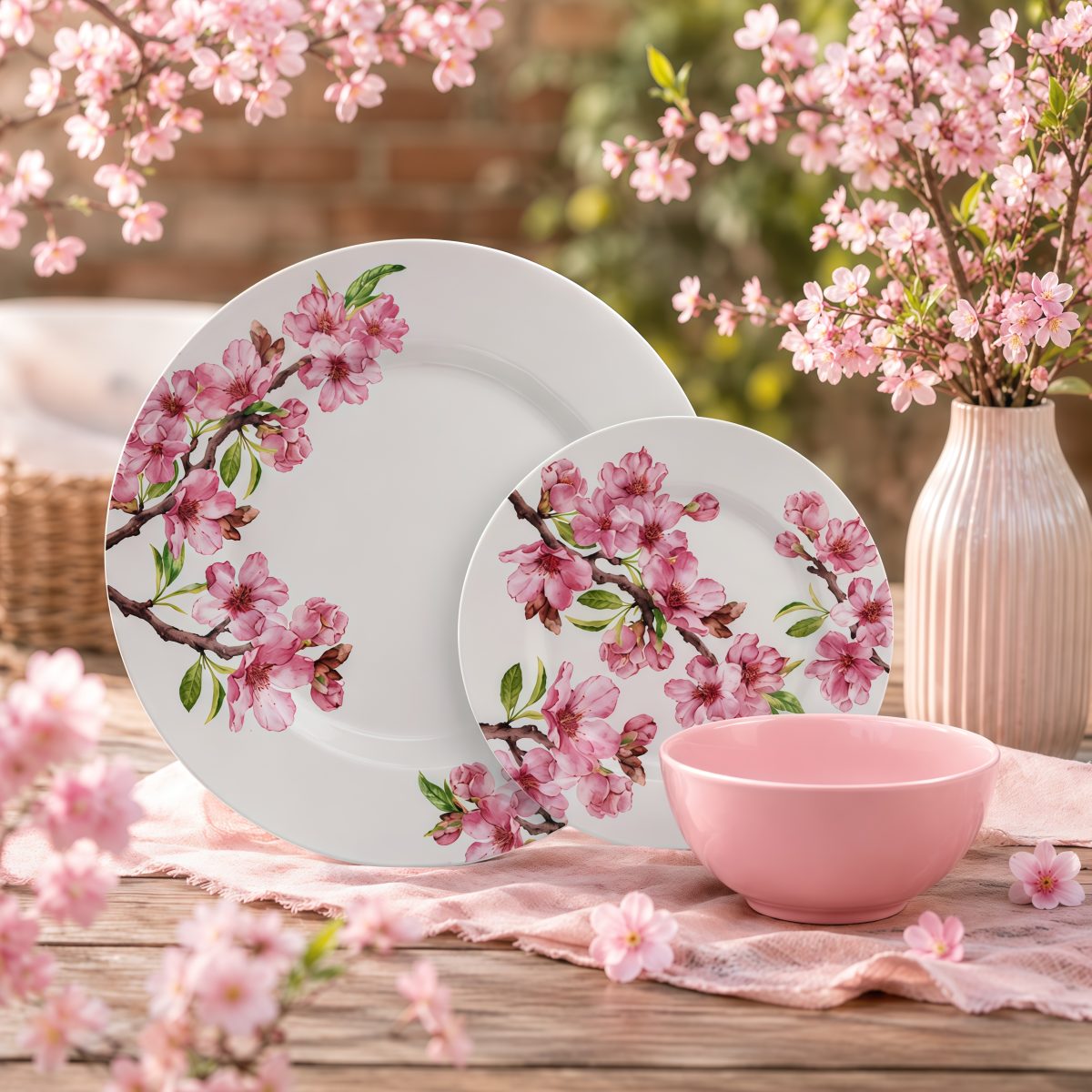 Jogo de Jantar Cerejeira C/ Bowl Rosa Suave C/ 12pcs 1ªlinha