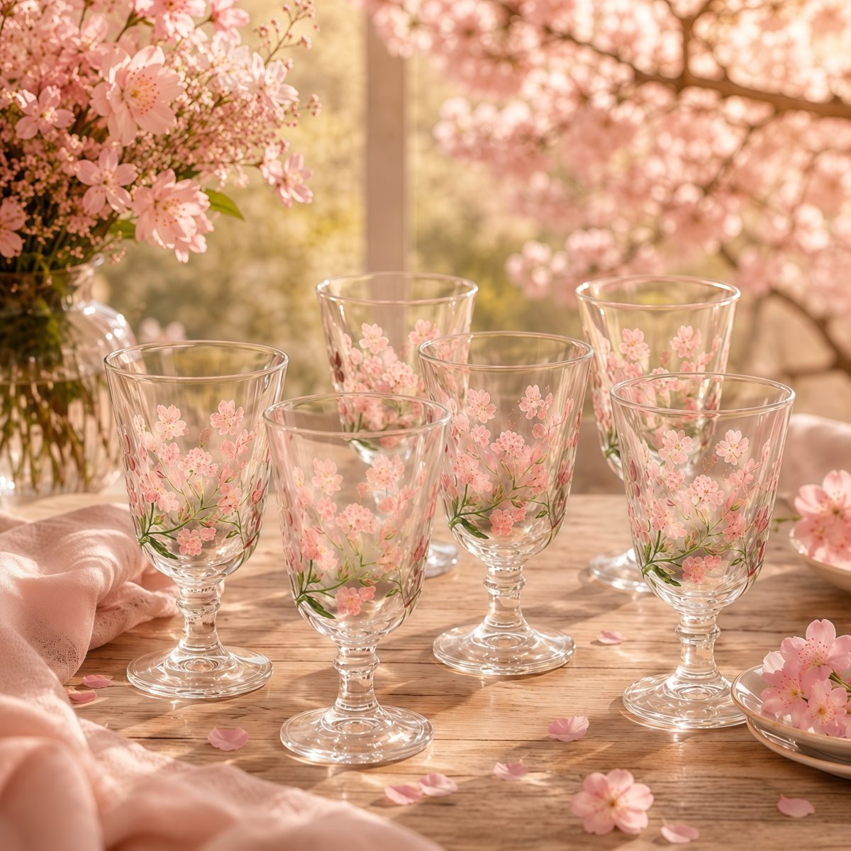 Conjunto 6 Taças Para Água 240ml Lyor Lys Hand Painting Cristal Decoradas Floral Luxo Mesa Posta