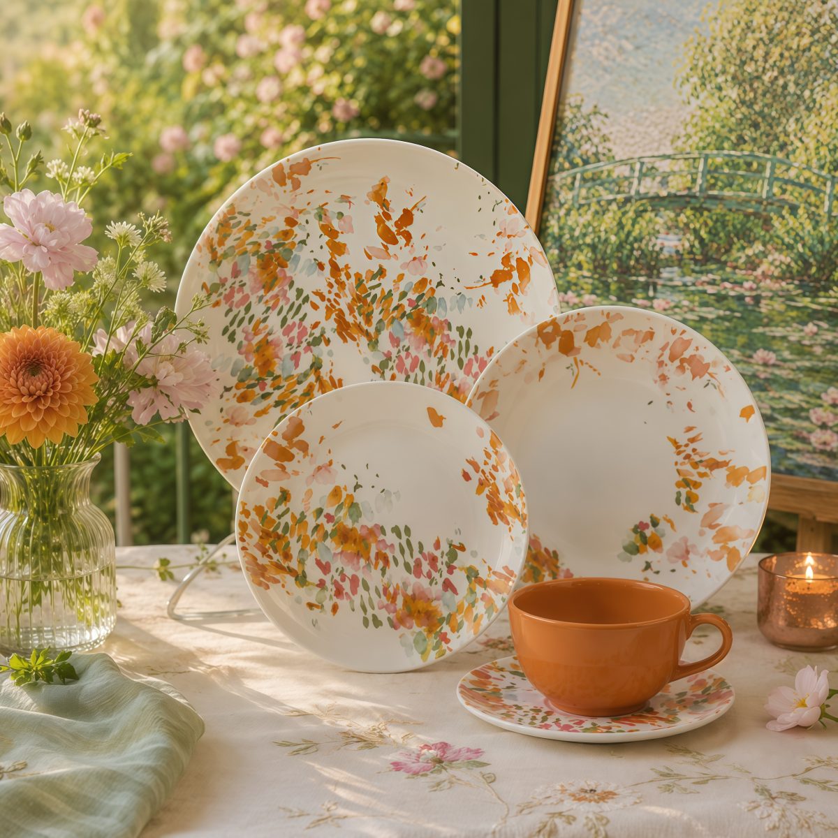 Aparelho Jantar e Chá Unni Monet Oxford Cerâmica (10 Peças)