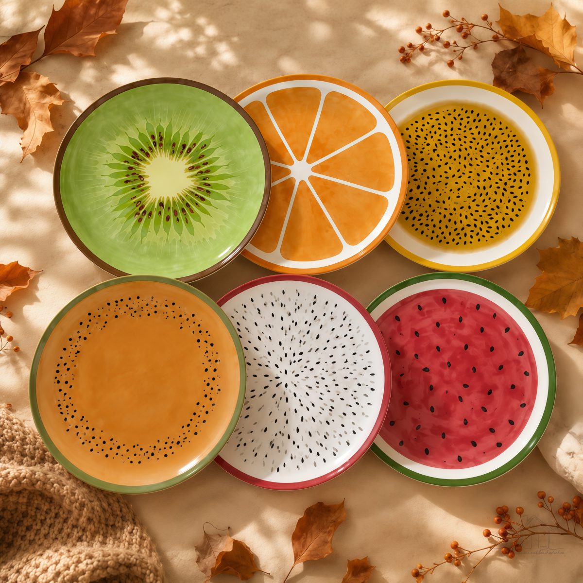 Kit com 6 Pratos Rasos Salada de Frutas 29 cm| Frutas Coloridas Alleanza Ceramica