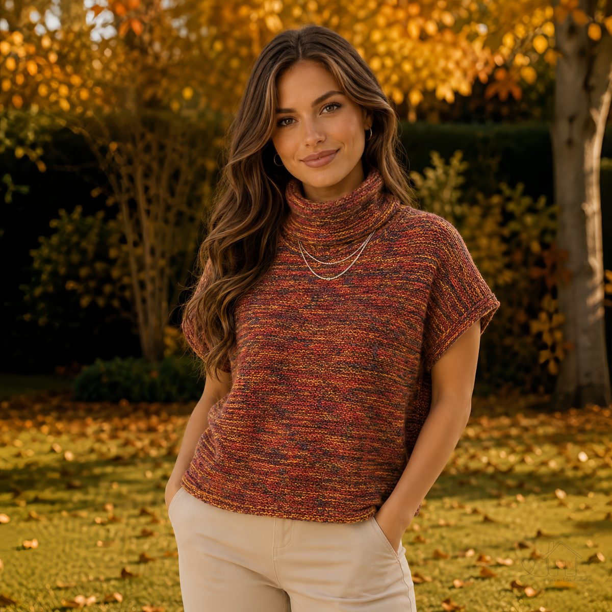 Blusa Feminina Tricot Manga Curta Gola Alta Suéter Inverno 100% Acrílico Elegante