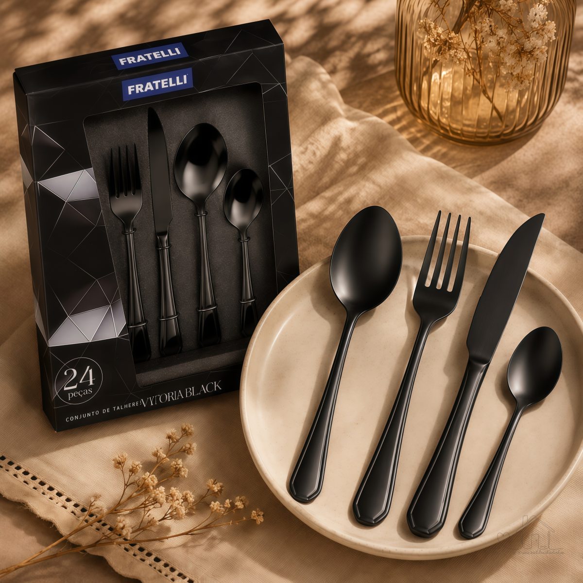 Jogo Talheres Victoria 24 Peças Inox Preto