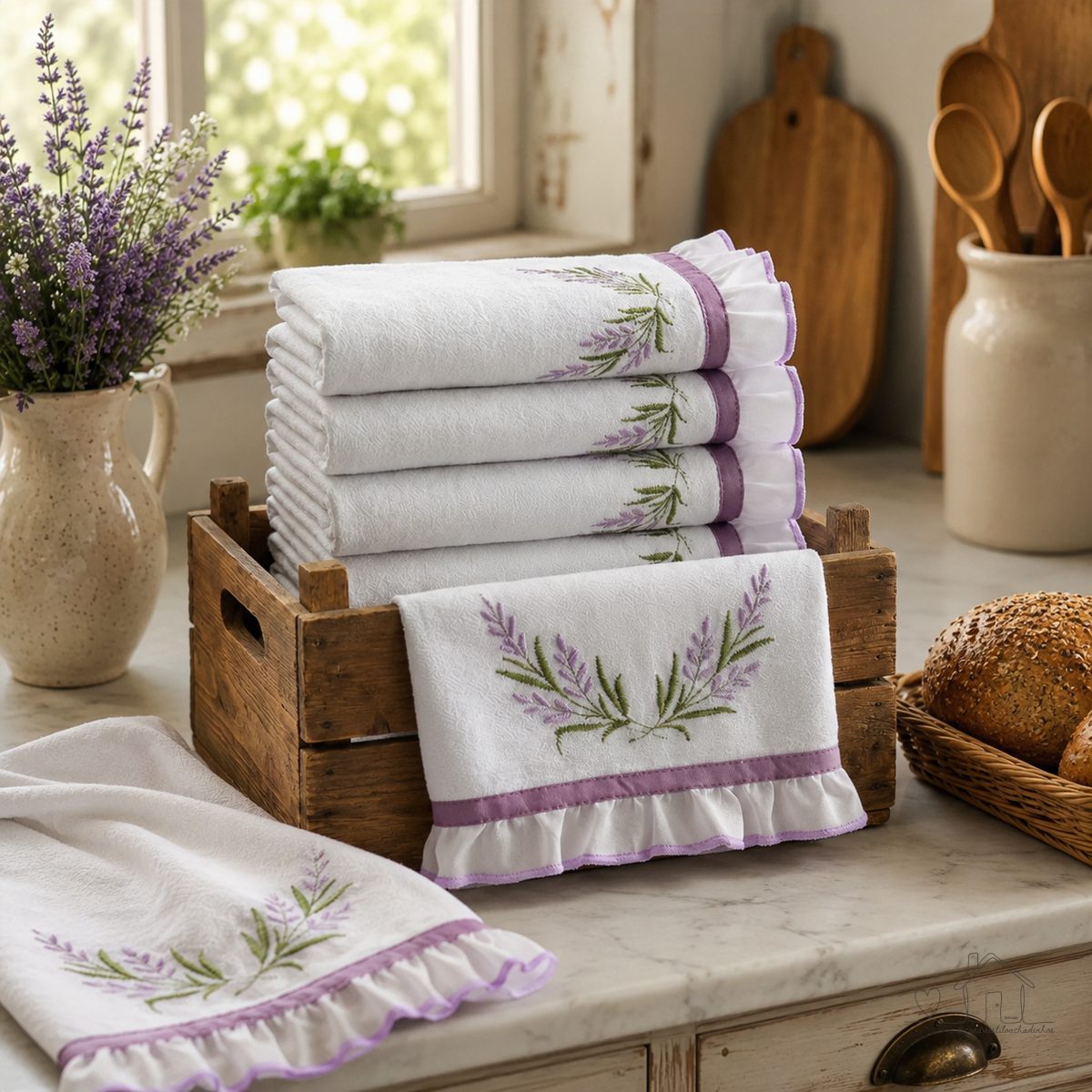 Kit Pano de Prato Bordado 7 Peças 100% Algodão - Coleção Dallas Luxury
