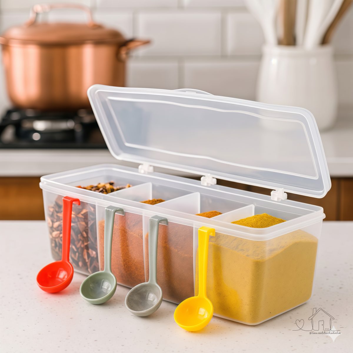 Pote Porta Temperos/ Porta Condimentos com 4 conchas. Organizador com 4 divisórias