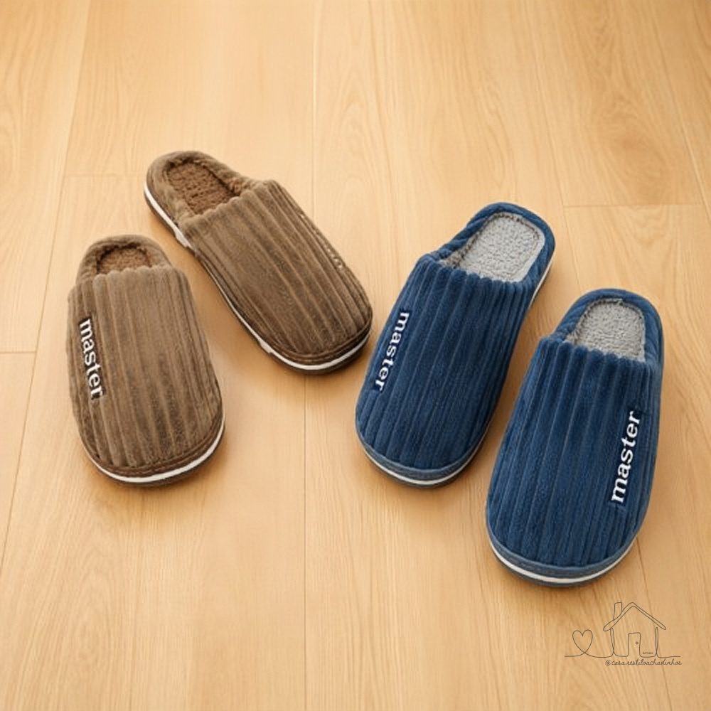Pantufa Masculina Veludo Cotelê Confortável Antiderrapante