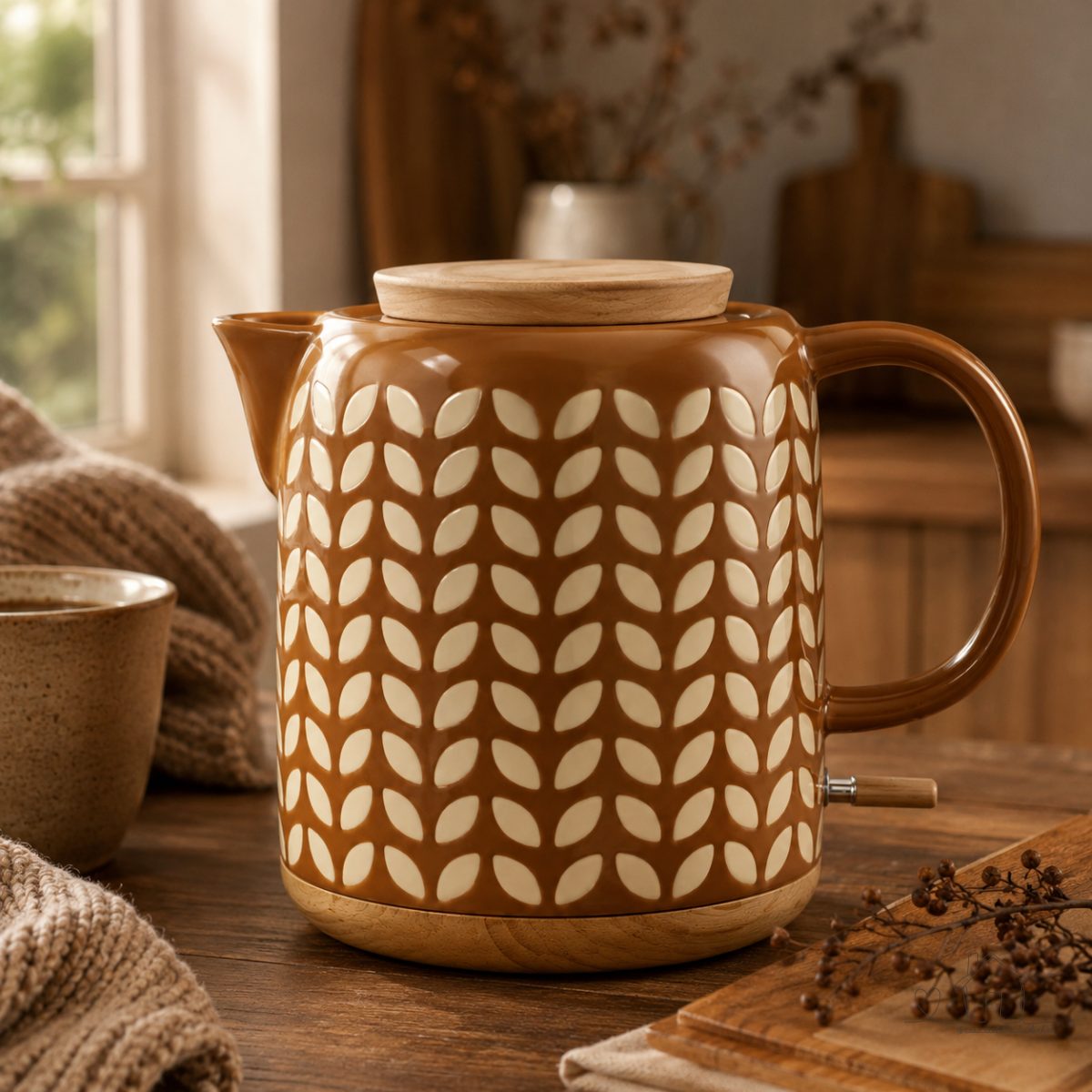 Chaleira Eletrica Porcelana Marron 1litro 127v Elegance