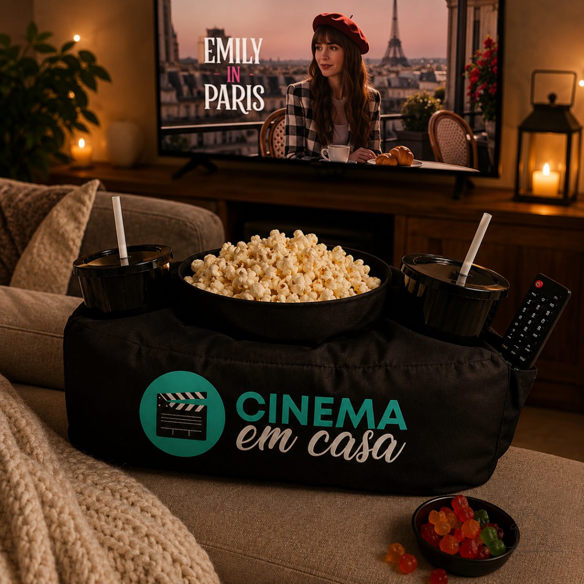 Almofada Porta Pipoca Cinema Em Casa Cor Preto Desenho do tecido Estampado