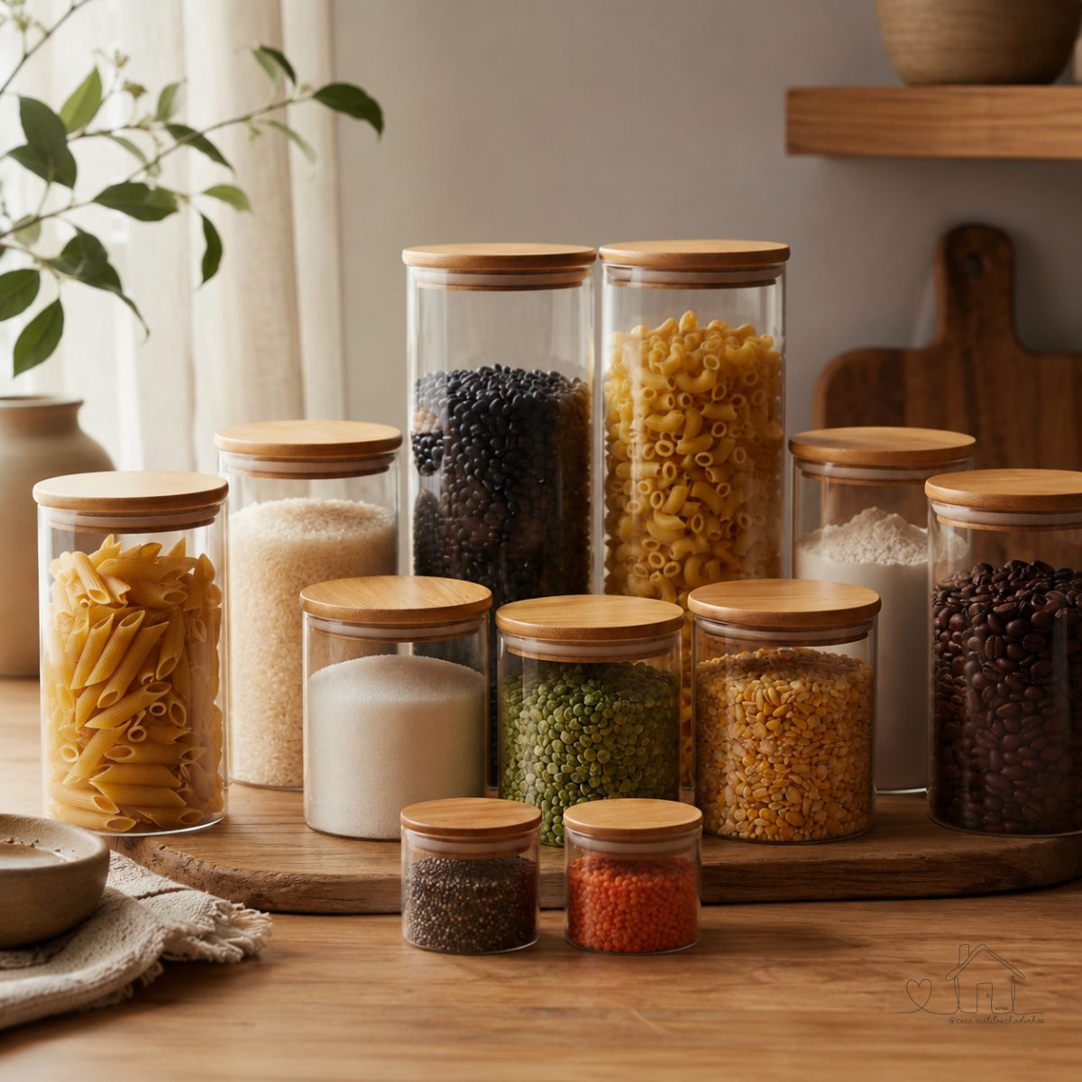Kit 11 Potes de Vidro Hermético com Tampa de Bambu ELORIA – Organização e Estilo