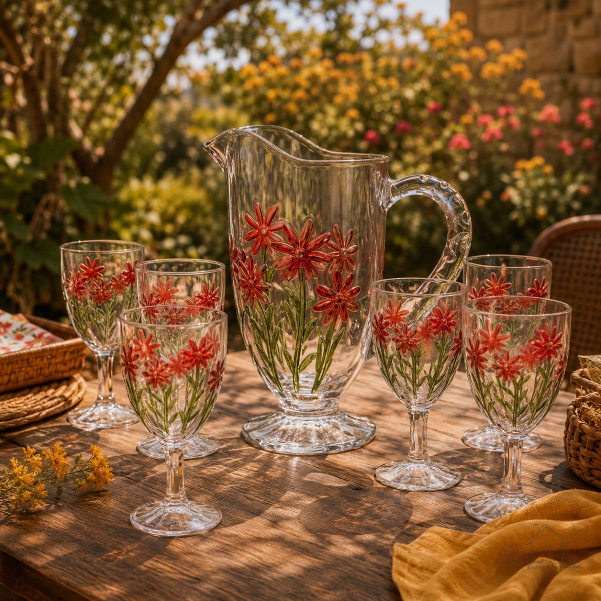 Conjunto Jarra 6 Taças Red Flower 1,3l/320ml Wolff 22040