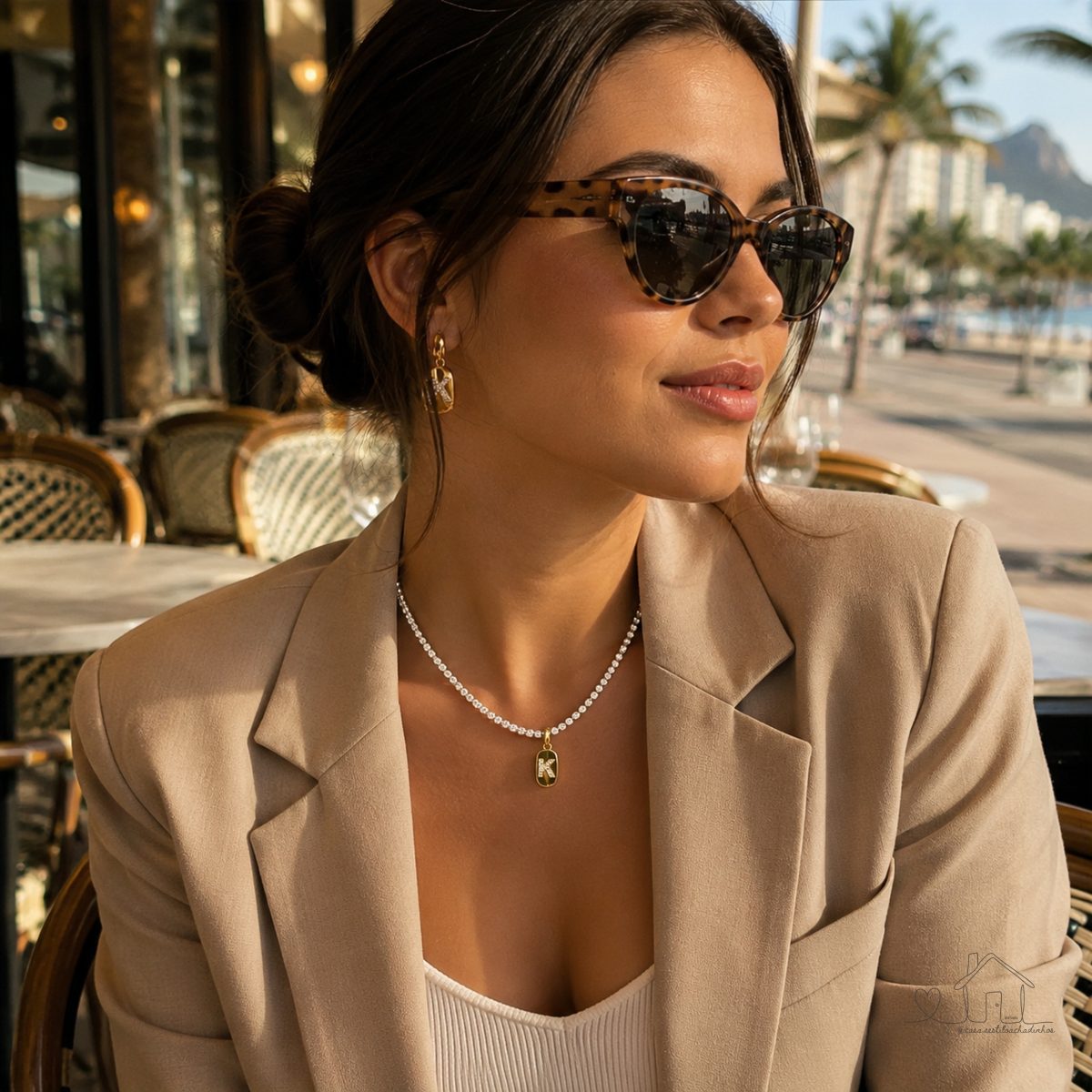 Colar Riviera com Letra Inicial com nome em Zircônia - Dourado Semijoias Banho Ouro 18k