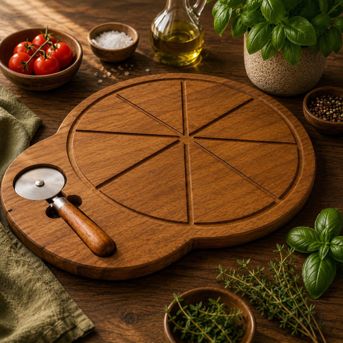 Tábua Para Pizza de 35 cm com Cortador Embutido