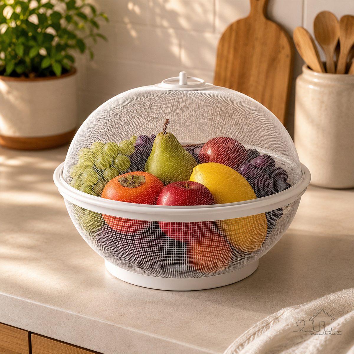 Fruteira Telada 26cm com Tampa Protetora Aço - Ventilada - Anti Moscas e Insetos Casa