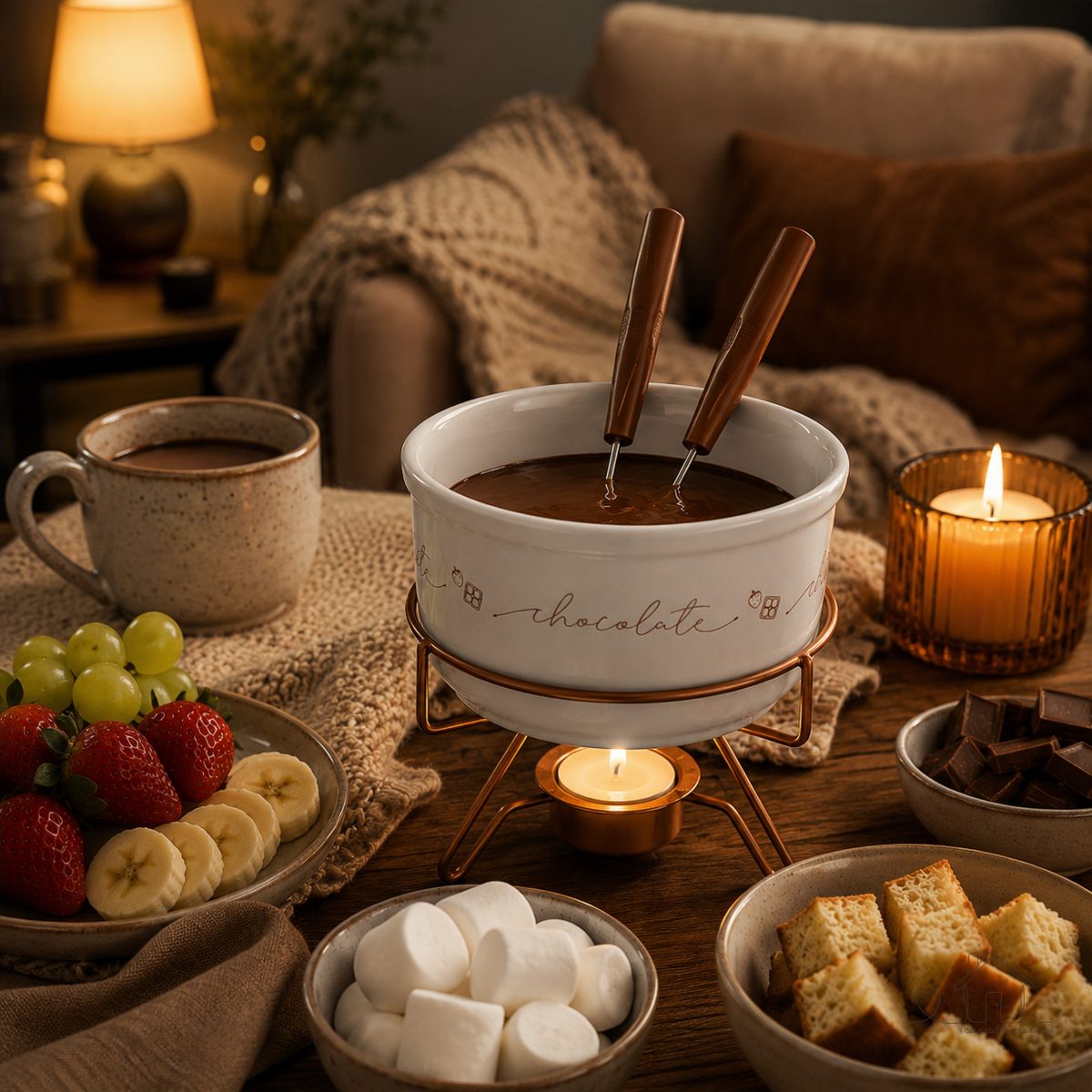 Aparelho de Fondue de Chocolate Porcelana 5 Peças Forma Inox