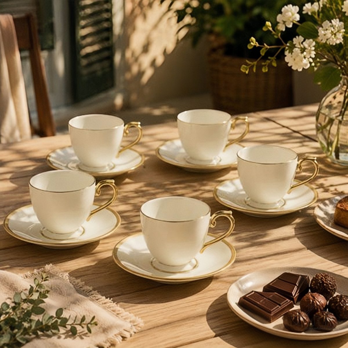 Conjunto Jogo 6 Xícaras de Café ou Chá Com Pires Porcelana Branco Paddy 90ml e 200ml
