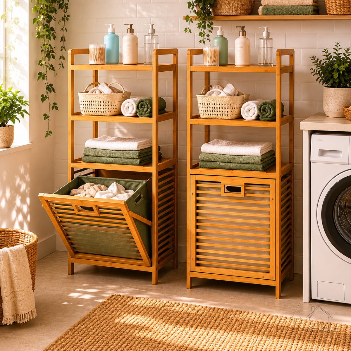 SAPATEIRA ORGANIZADOR DE SAPATOS COM CESTO FEITO EM BAMBU  - MULTIFUNCIONAL IDEAL PARA BANHEIRO QUARTO LAVANDERIA