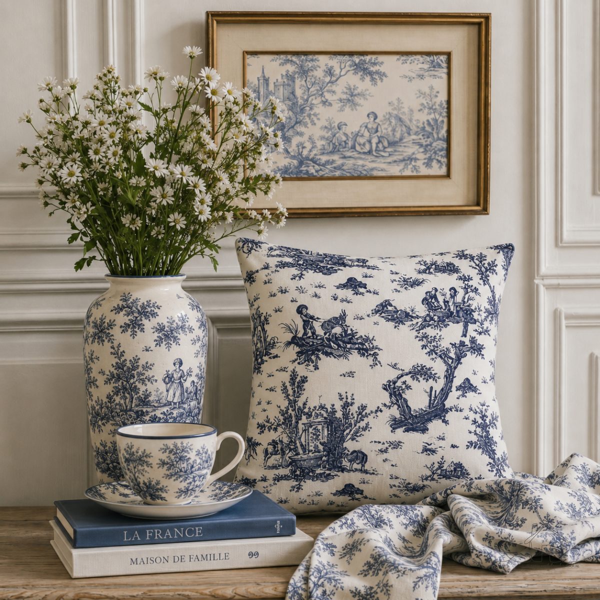 Kit Capas de Almofada sofá em Tecido Jacquard Estampado Toile de Jouy - Diversas Cores