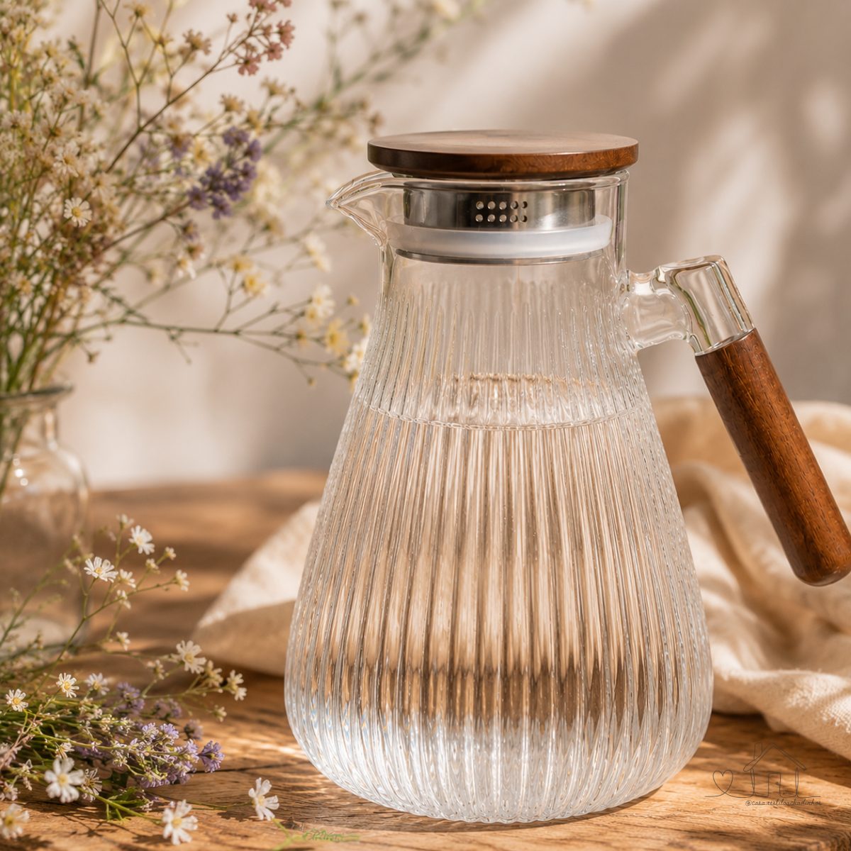 Jarra de Vidro com Alça e Tampa Nordico Madeira 1,8L 1800ml Transparente