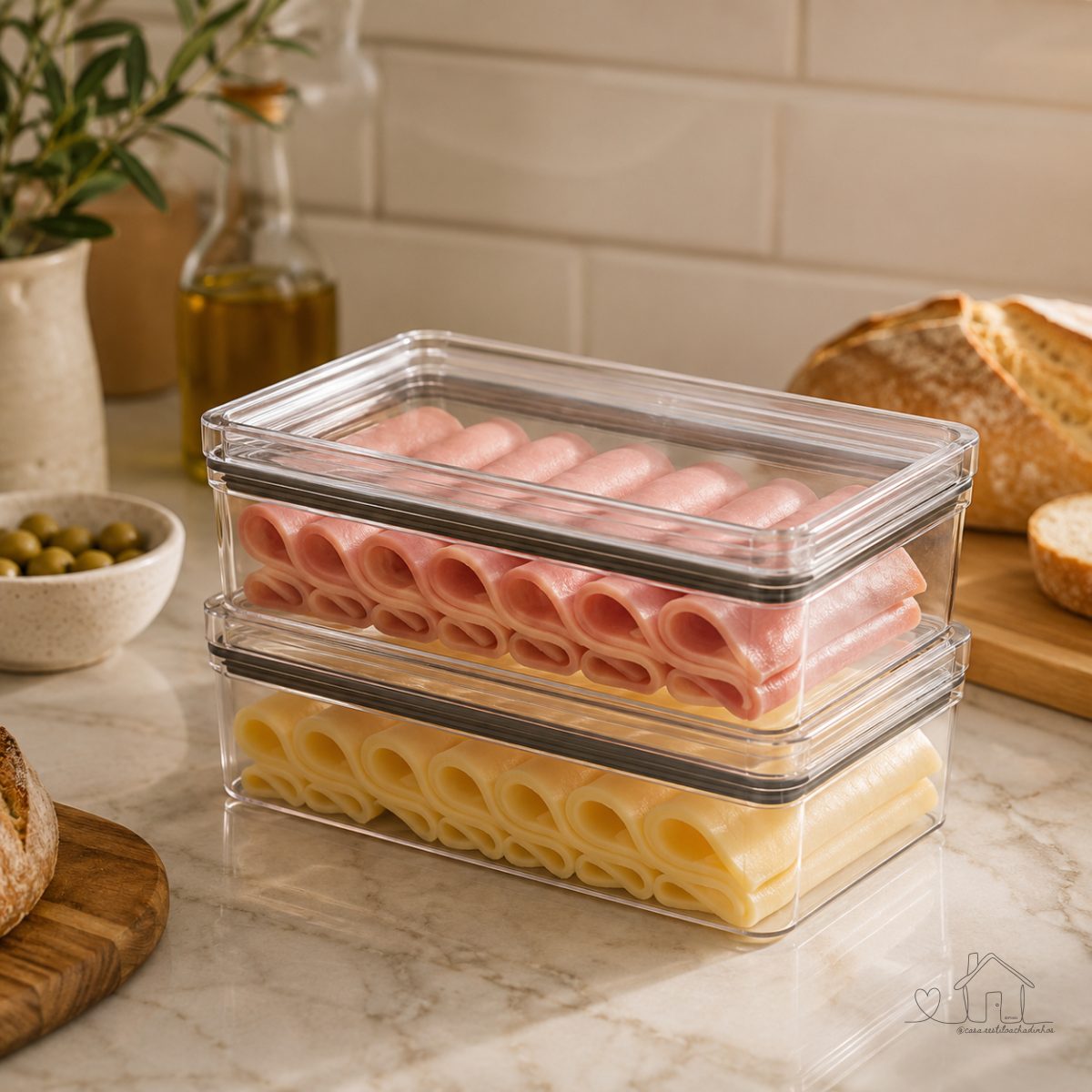 Kit Porta Frios com Tampa 770ml Lumini Para Queijo Presunto Pote Hermético Mantimentos Acrilico