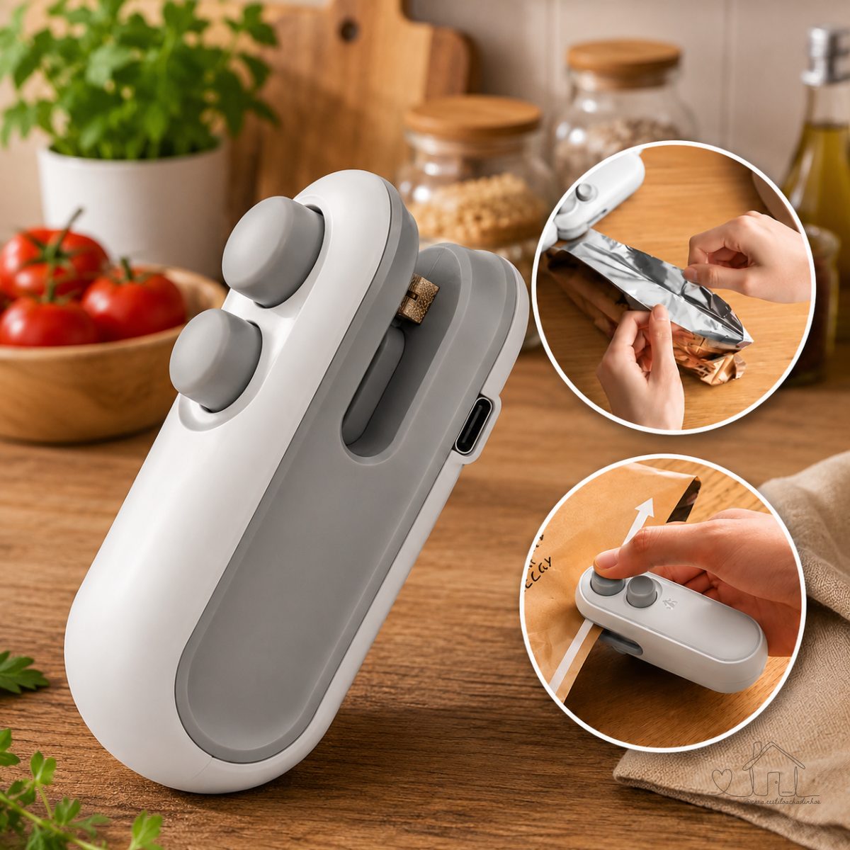 2 em 1 Mini Selador de Calor – Portátil Magnético, Recarregável para Saco - Branco