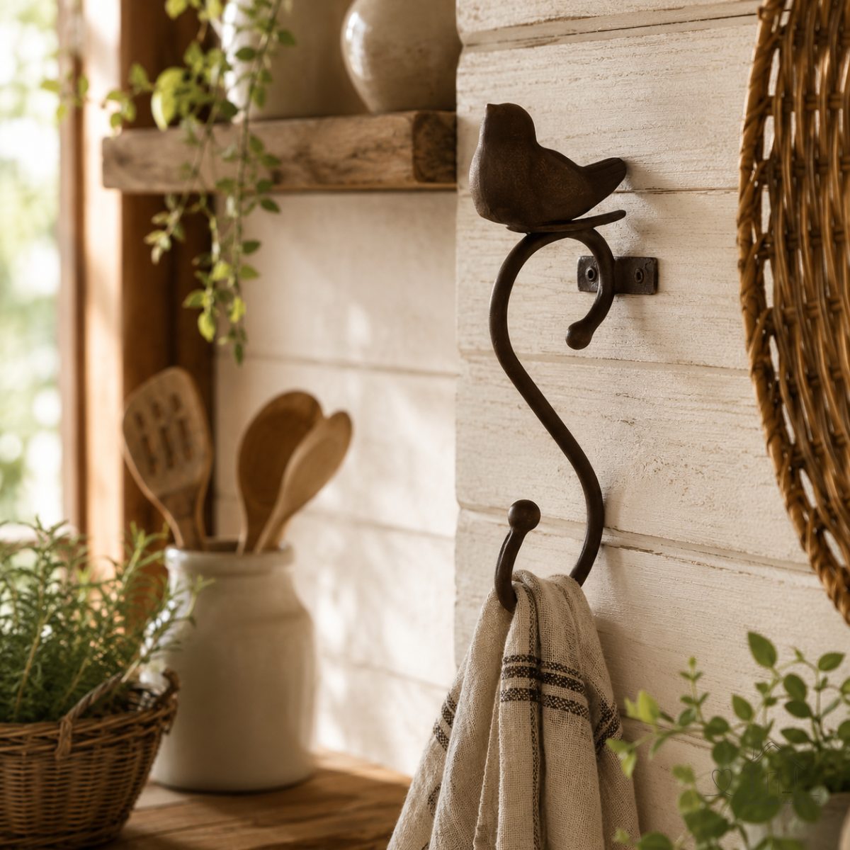 Gancho de Parede em Ferro Pássaro no Ninho Marrom Decoração Rústica - Farmhouse