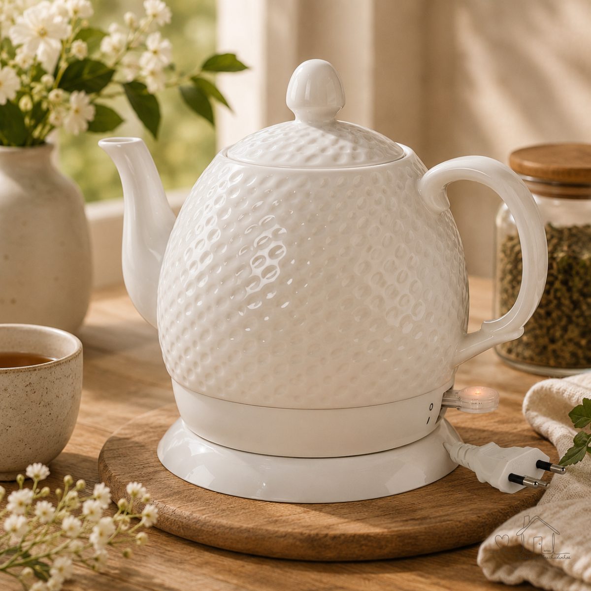 Chaleira Elétrica Porcelana Vintage Elegance 1,5L Branca 127V