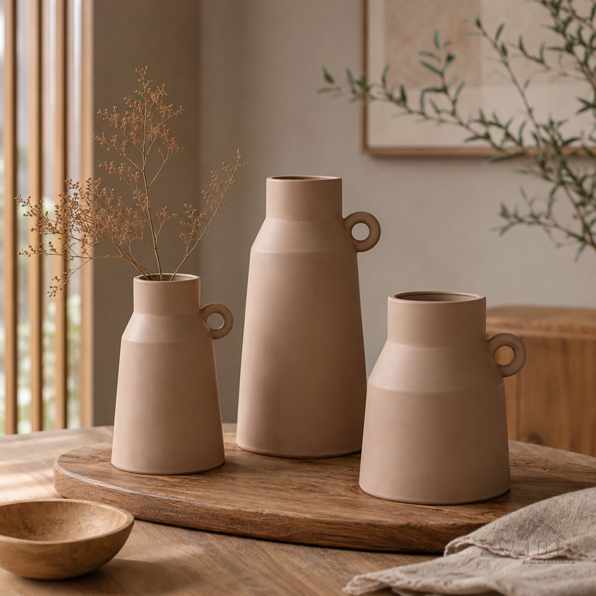 Trio de Vasos Decorativos Cerâmica Moderno Minimalista para Sala Aparador Mesa Decoração