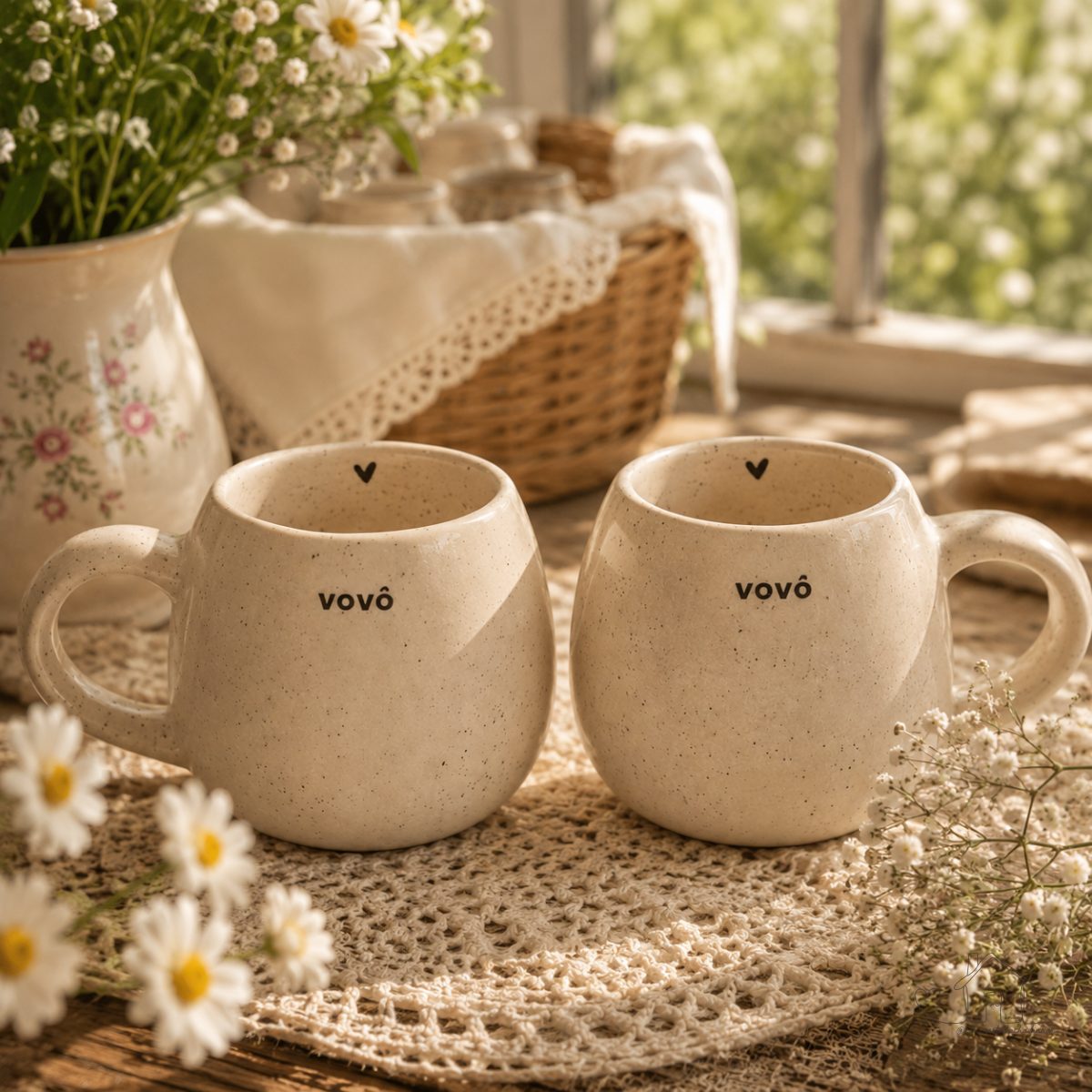 Kit Caneca Vovô e Vovó Artesanal de Cerâmica Presente Oval Bojuda Moon Grande