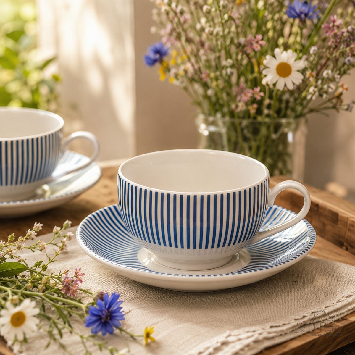 Hauskraft - Jogo Conjunto De 6 Xicaras Chá 160ml Com Pires Porcelana Acqua