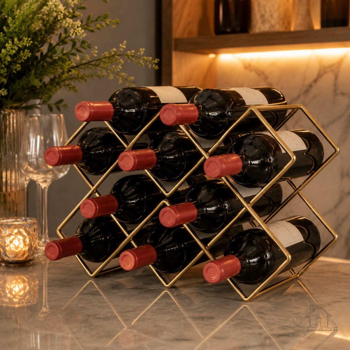 Organizador de Vinhos, Suporta 10 Garrafas / Adega de Metal