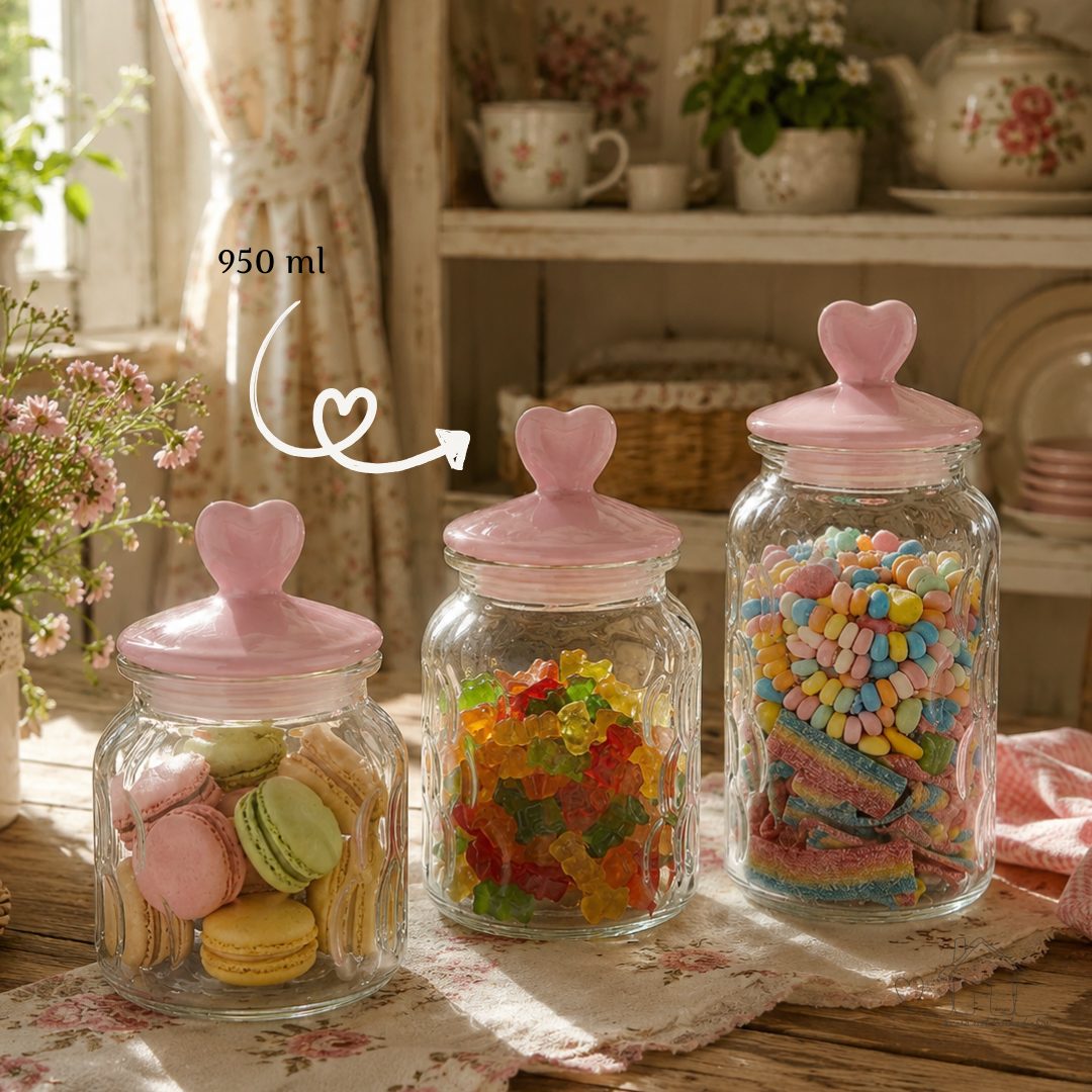 Pote Vidro Hermético Tampa Porcelana Coração 950ml