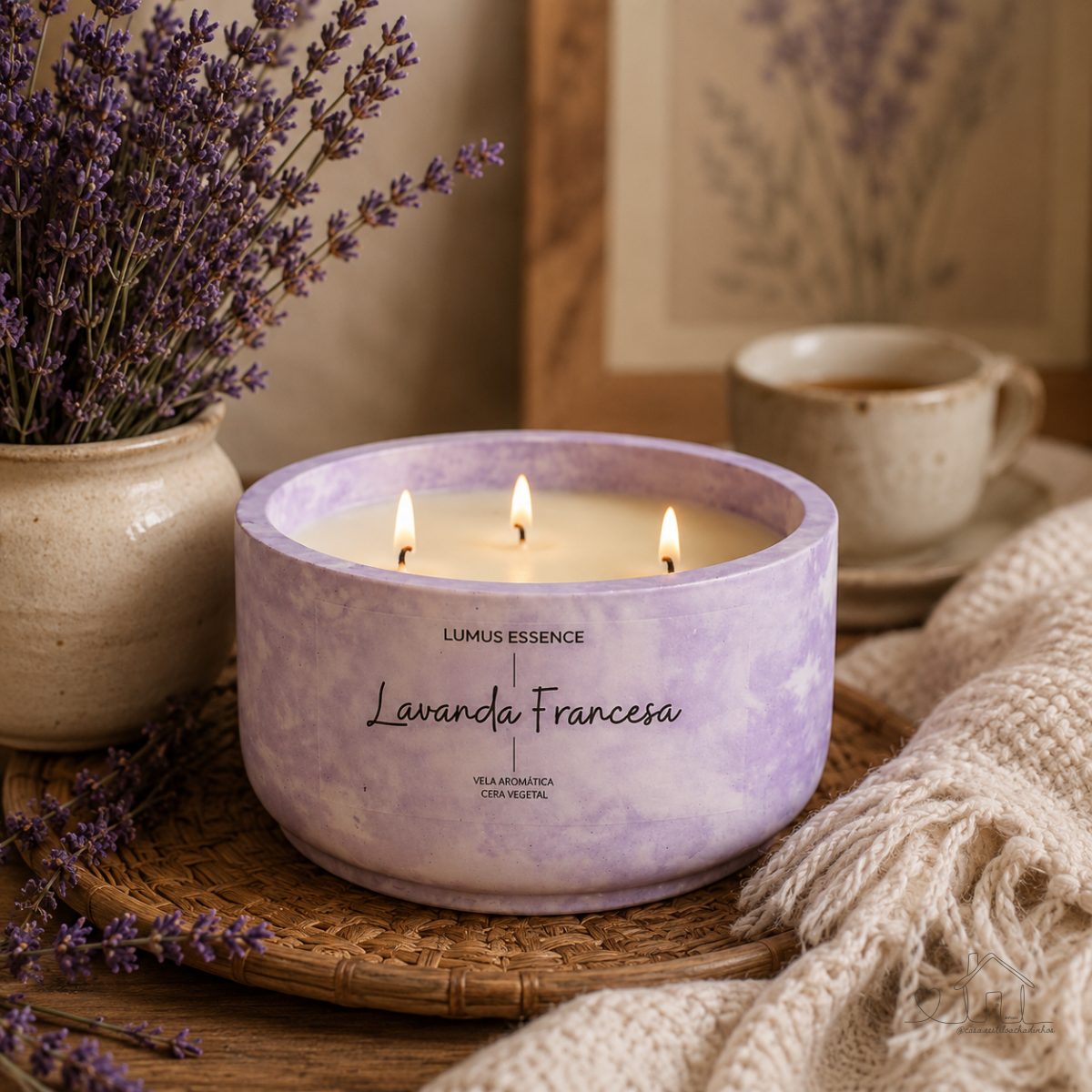 Vela Aromática Lavanda Frasco em Gesso 200g