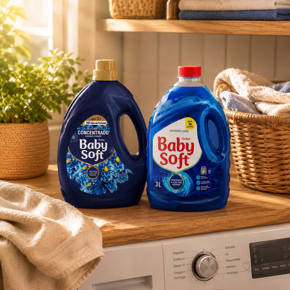Kit Lava Roupas Liquido Baby Soft Max Performance 3L + Amaciante Concentrado Baby Soft Carinho e Cuidado 3L