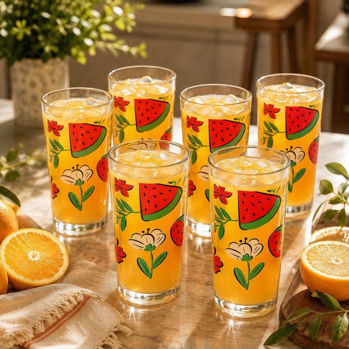 Jogo De Copos De Vidro Multiuso Red Fruits 255ml 6pcs Suco
