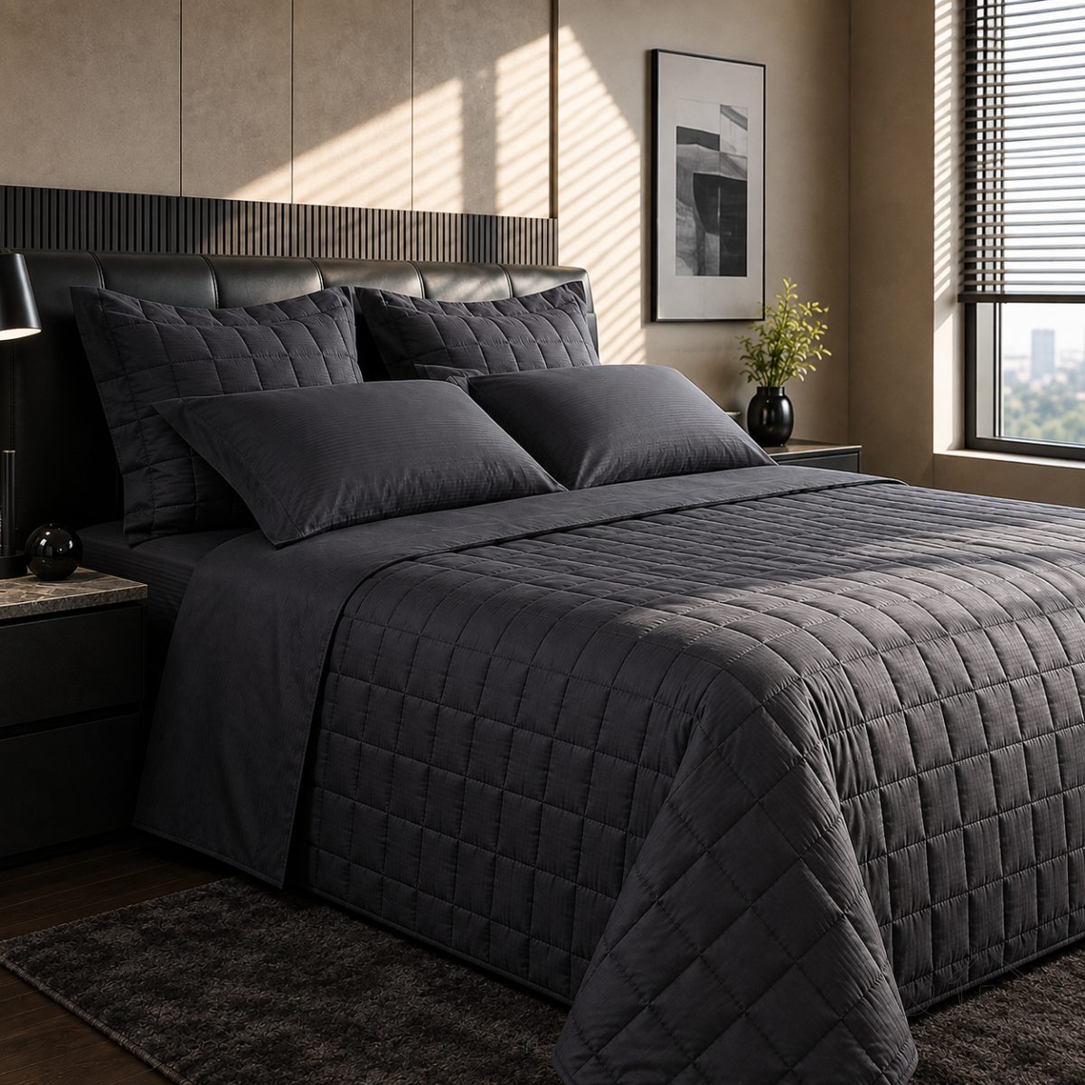 Jogo De Cama Queen Cetim Buddemeyer Damask Stripes 4 Peças Cor Chumbo