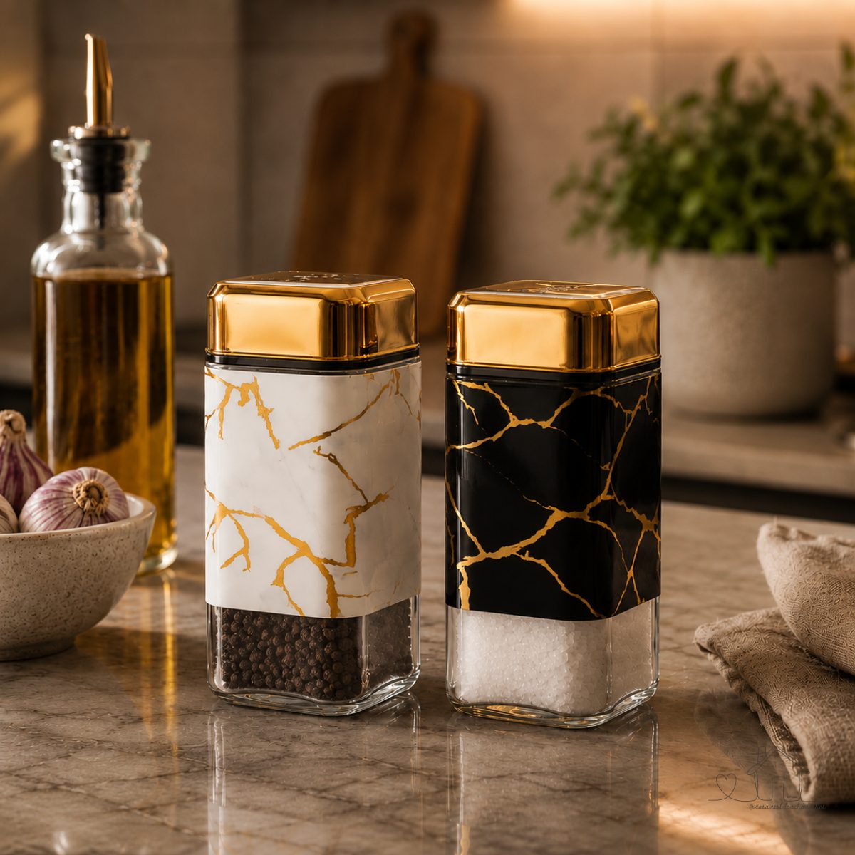 Saleiro e Pimenteiro Cor Branco ou Preto com Dourado (unidade)