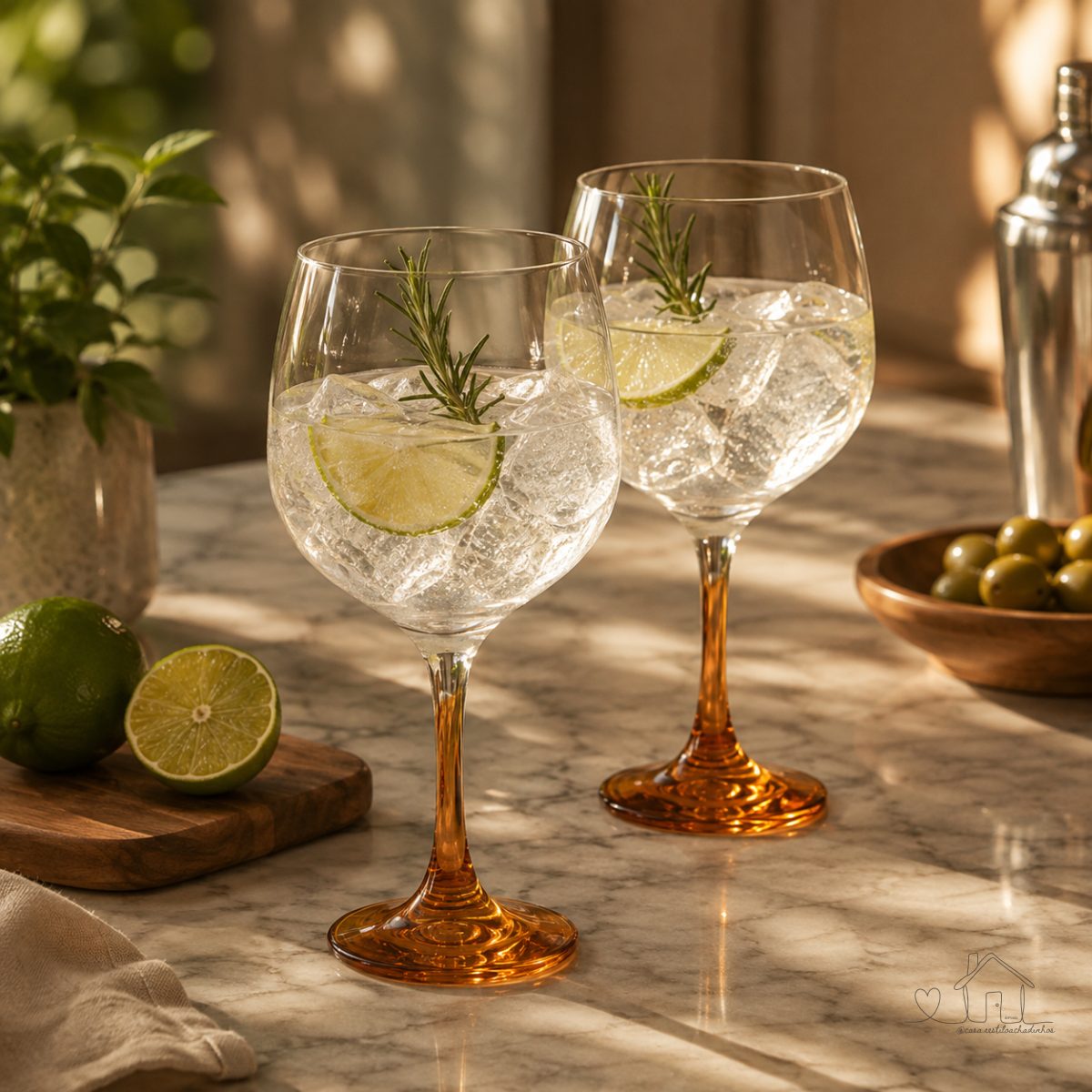 Taça de Vidro para Gin Tônica 690ml, Taça de Gin de Vidro Drinks Haste Laranja