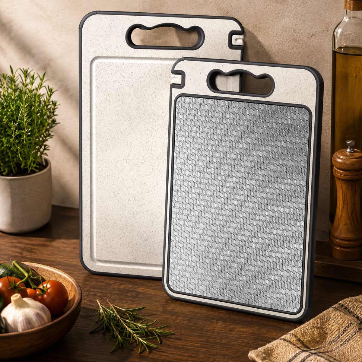 Tábua Corte Dupla Face Inox 304 Carne Legumes Antibacteriana Afiador - Lumai