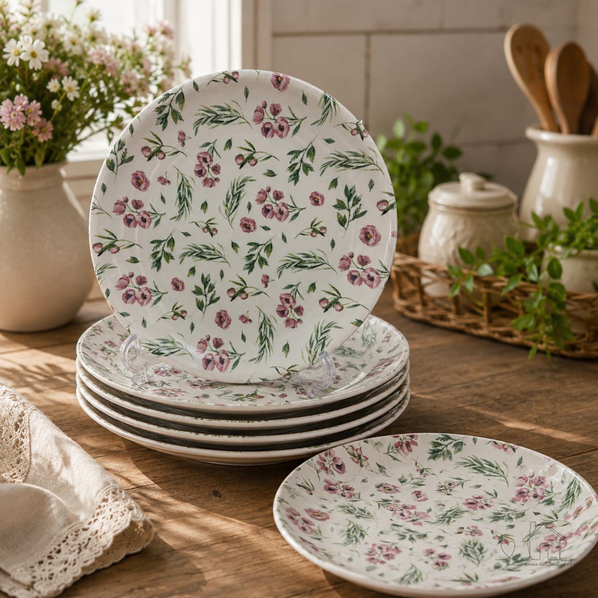 Prato Sobremesa Rosa 21cm Alleanza Cerâmica Estampa Floral