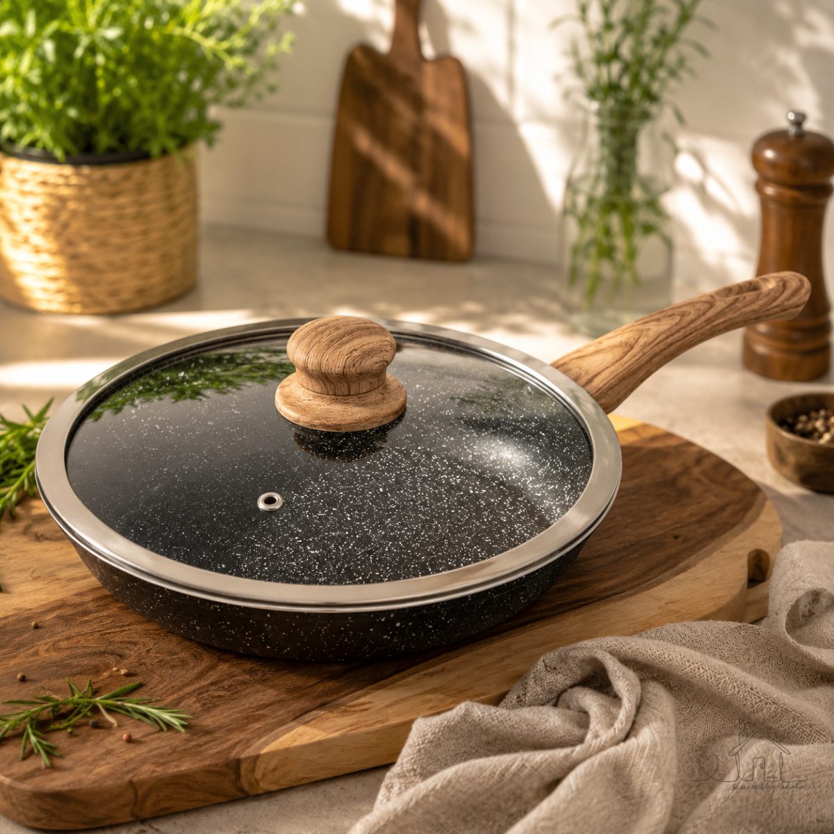 Frigideira Indução Tampa Vidro 24cm Granilite Preta Wolff